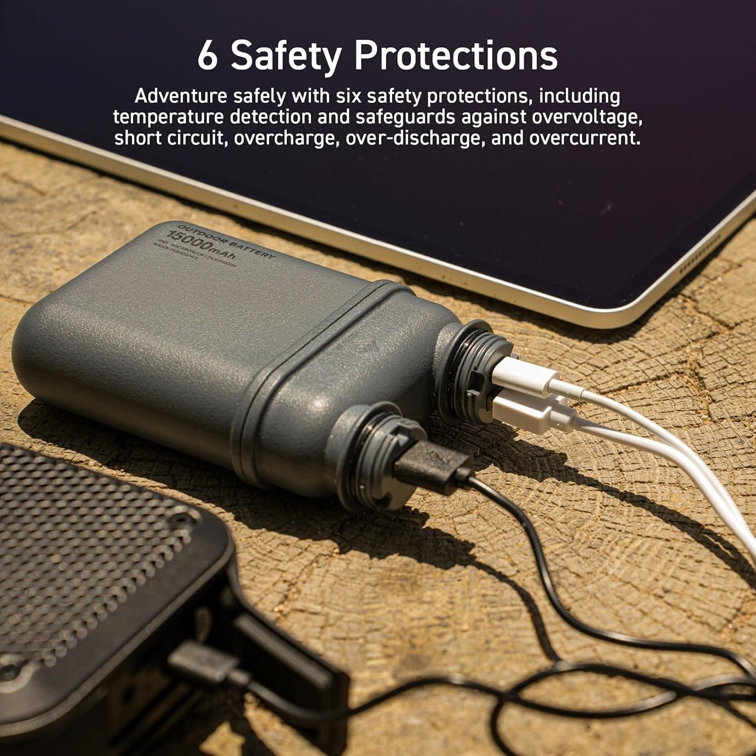 ELECOM NESTOUT Rugged Power Bank, 15000mAh Outdoor Charger, 32W USB C Fast Charging PD, Waterproof IP67, Heavy Duty Shockproof, Tactical Battery Pack for iPhone Tablet Hiking Camping Survival (Beige) - Image 5