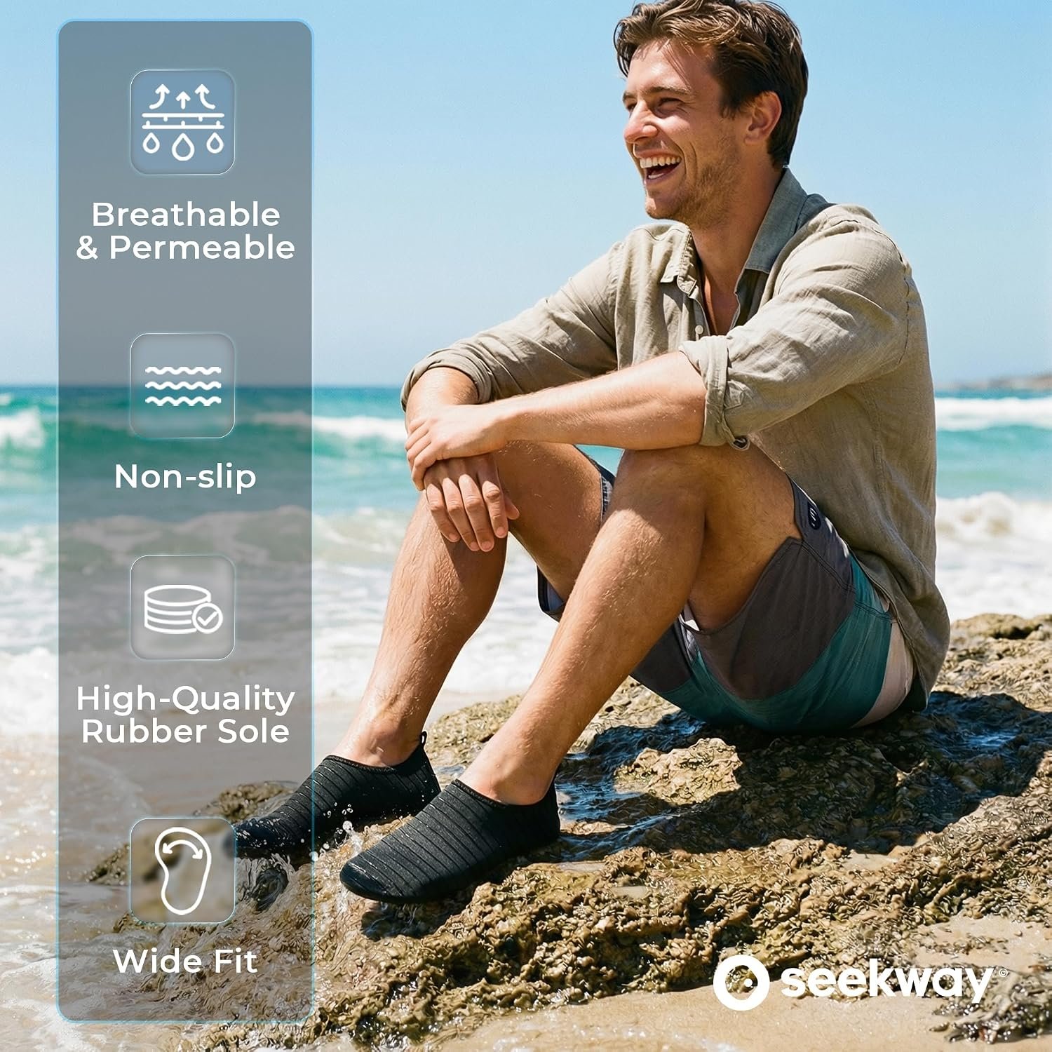 SEEKWAY Water Shoes Women Men Adult Quick-Dry Aqua Socks Barefoot Non Slip for Beach Swim River Pool Lake surf Black SK002(U) - Image 7