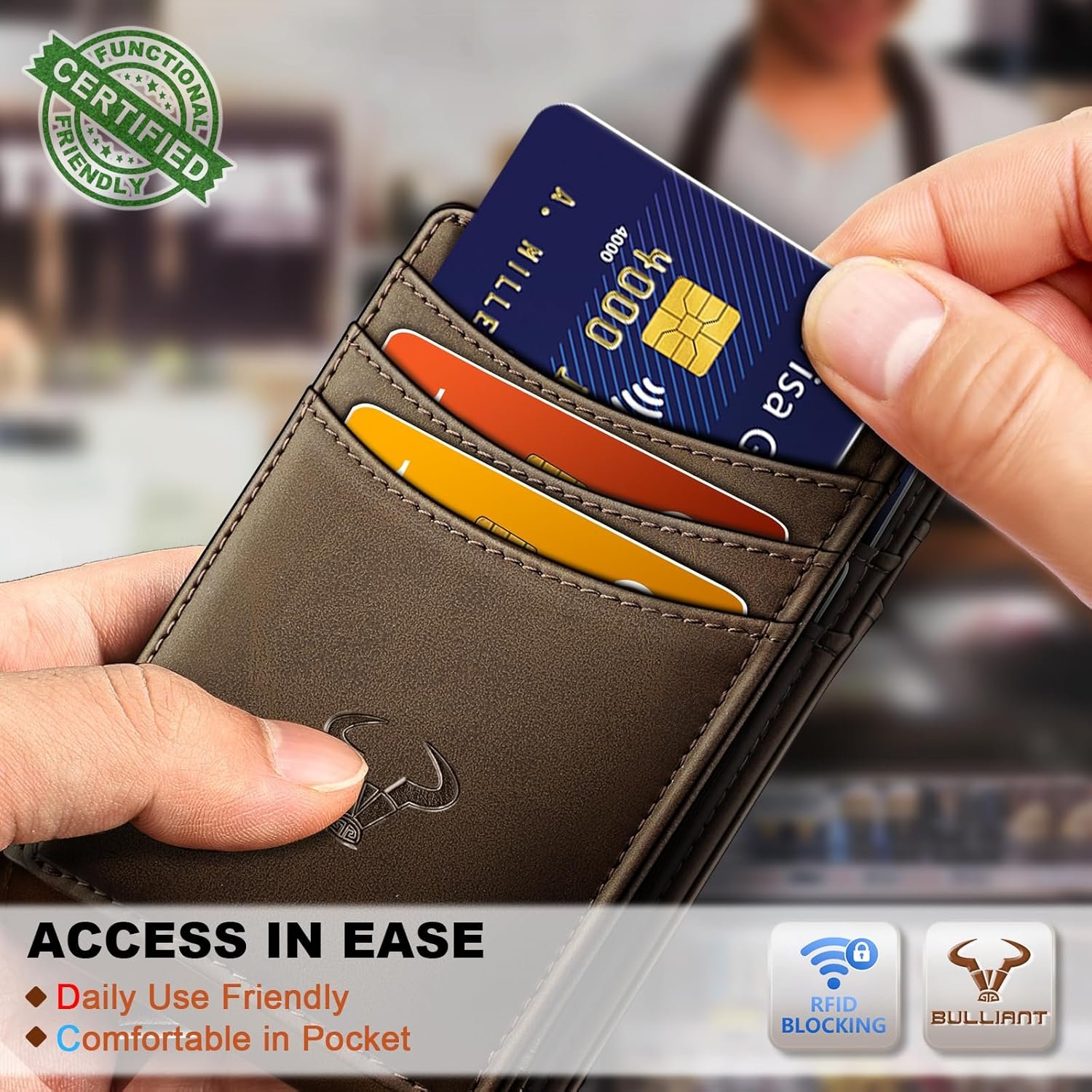 BULLIANT Slim Leather Wallet For Men 12Cards Magnetic Closure RFID Blocking | Simplified Built-in Bill Holder | Easy Access | Pocket Fit | Gift Boxed - Image 6