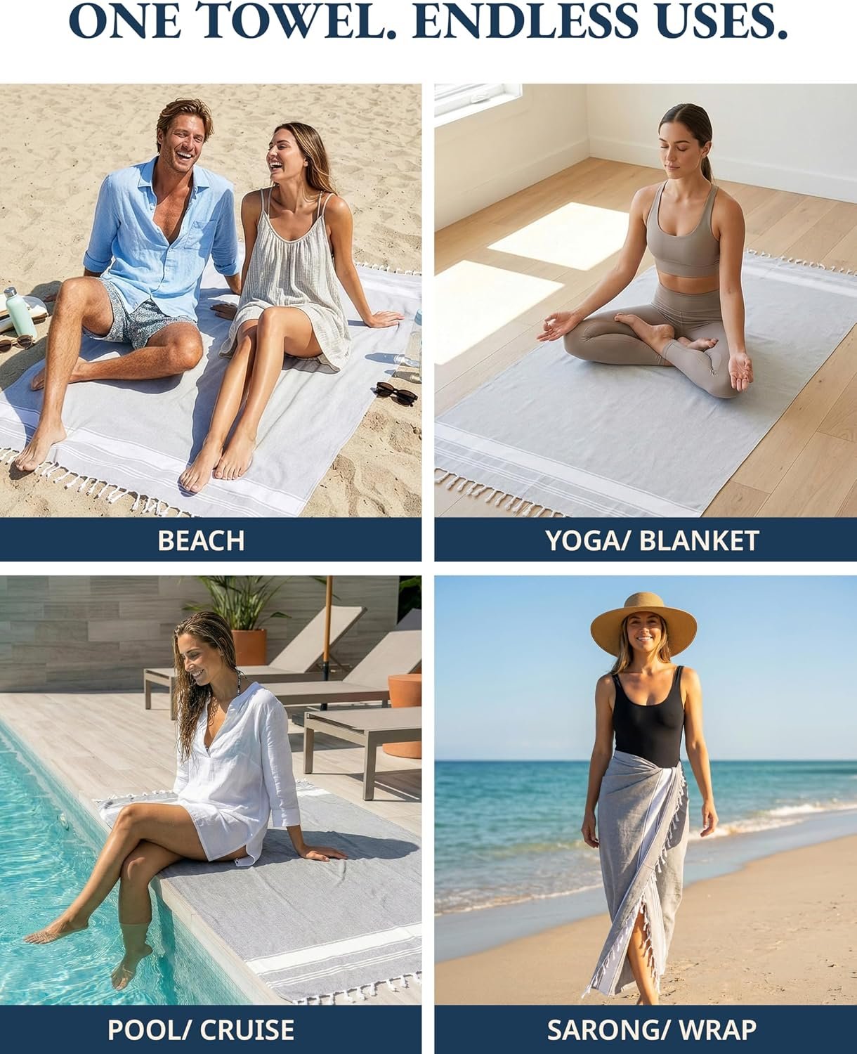 LANE LINEN Oversized Beach Towels 4 Pack, Pre-Washed, Extra Large - Grey | Quick Dry, No Sand, Absorbent Pool Towels for Adults - 39"x71", Vacation Essential - Machine Washable, Travel & Camping - Image 6
