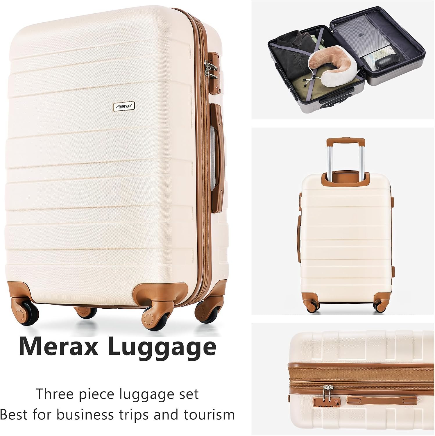 Merax 3 Piece ABS Hardshell Luggage Sets Spinner Wheel Suitcase Suit Case - Image 4