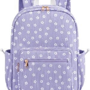 Corduroy Girls Backpack,Cute School Backpack for Teens Girls Kids Bookbags for Elementary High School Women Laptop Bags Daypacks With Lunch Bag and Pencil Case (1 Set)