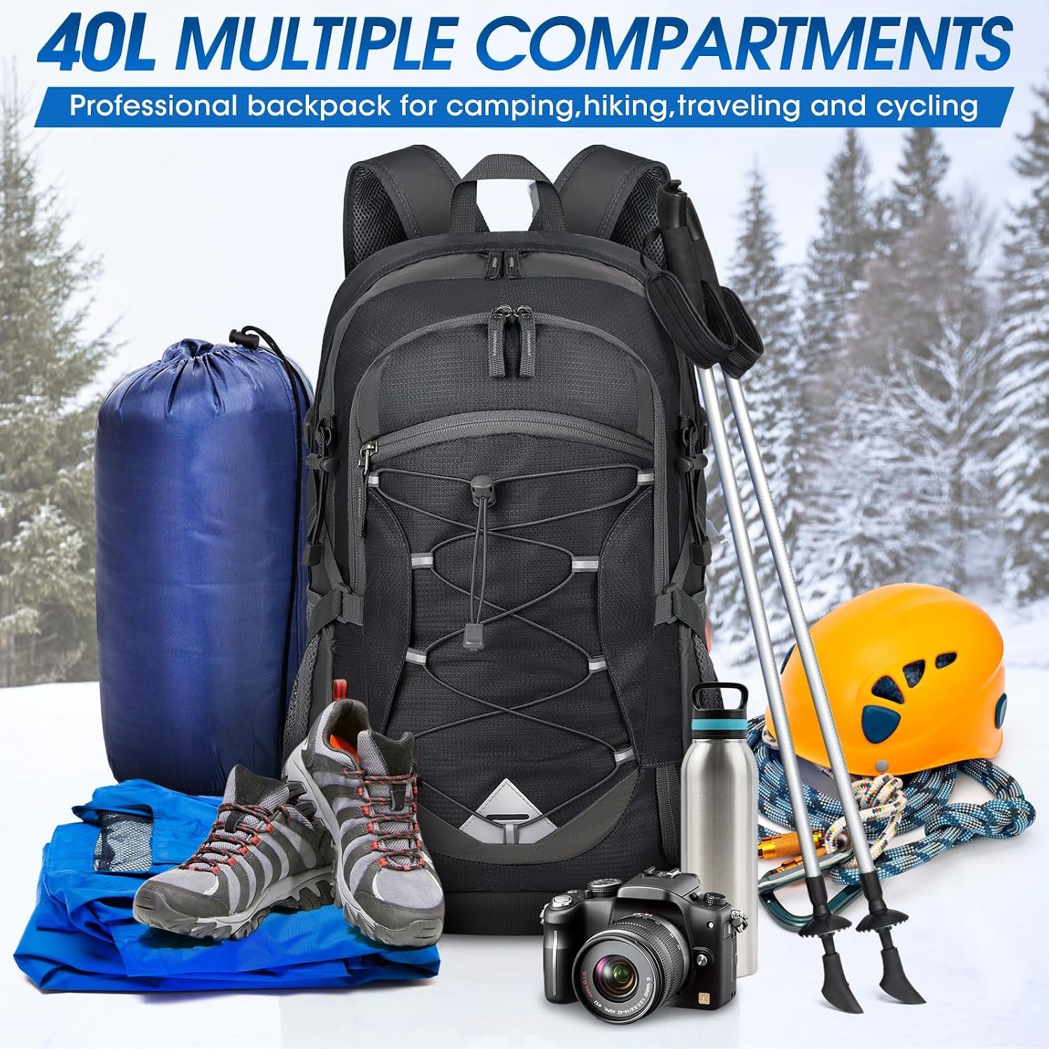 IGOLUMON Hiking Backpack 40L Packable Lightweight Camping Daypack Men Women | Multi-compartment storage Water-resistant Foldable Nylon Material Hiking Day pack for Camping Cycling Outdoor - Image 7