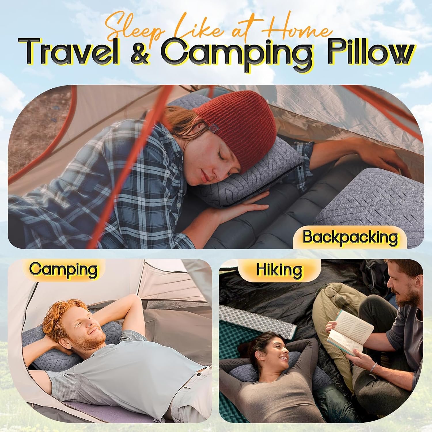 1 MIDDLE ONE Travel Pillow for Sleeping Camping, Memory Foam Small Pillow with Breathable Cover for Backpacking, Airplane, Car (15.5 X 12 Inch) - Image 6