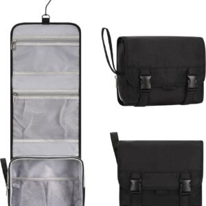 Small Hanging Toiletry Bag for Men and Women, Portable Hanging Organizer | for Travel-Sized Shower Dopp Kit, Makeup Accessories, Waterproof Toiletries Organizer with 3 Compartments for Outdoor - Black