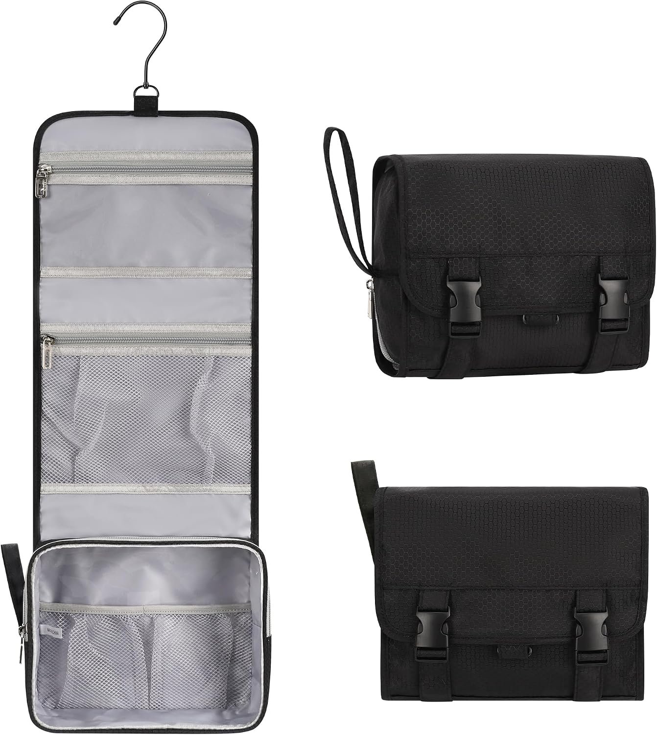 Small Hanging Toiletry Bag for Men and Women, Portable Hanging Organizer | for Travel-Sized Shower Dopp Kit, Makeup Accessories, Waterproof Toiletries Organizer with 3 Compartments for Outdoor - Black