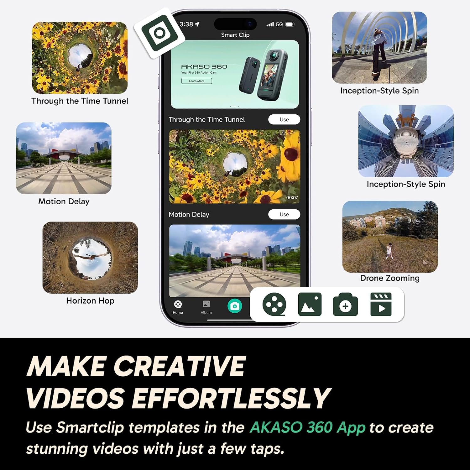 AKASO 360 Action Camera - 5.7K 360 Video with 1/2" 48MP Sensors, 72MP 360 Photo, 360-SuperSmooth, Invisible Selfie Stick Effect, 360° Horizon Lock, AI Tracking Standard Combo - Image 8