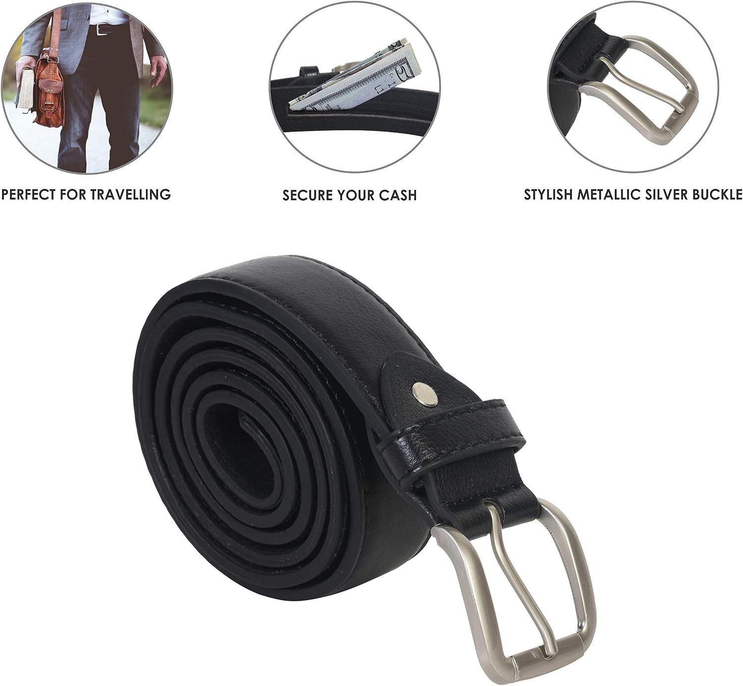 Men's Black Leather Money Belt Sizes 32 Through 64 - Image 2