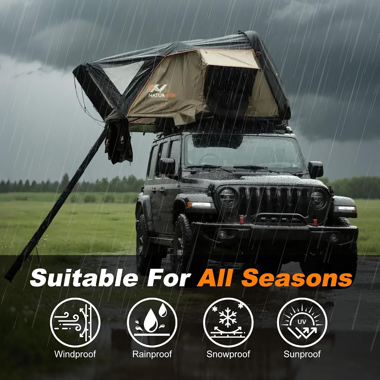 Naturnest Rooftop Tent Hard Shell with Annex Room, Easy Set Up Large Tent for 2-3 Person Camping, Waterproof 4 Season Tents for Truck, Jeep, SUV, Van, Trailer - Sirius 1 with Annex Room - Image 6