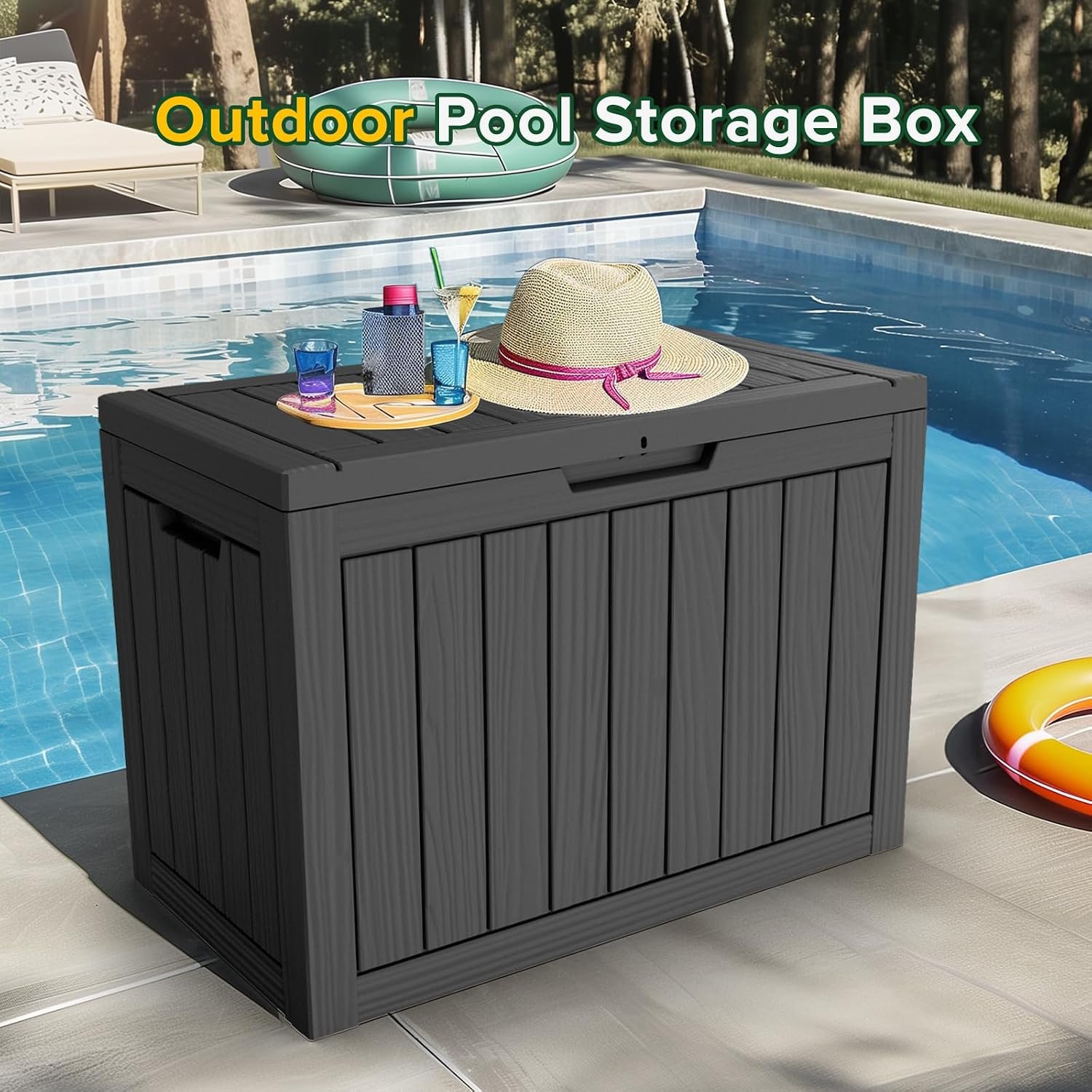 50 Gallon Outdoor Storage Box Waterproof Lockable Deck Boxes | UV Resistant Resin, for Garden Tools Cushions Patio Equipment, 300 lbs Capacity, Portable Design, Easy 16-Min Assembly - Image 5