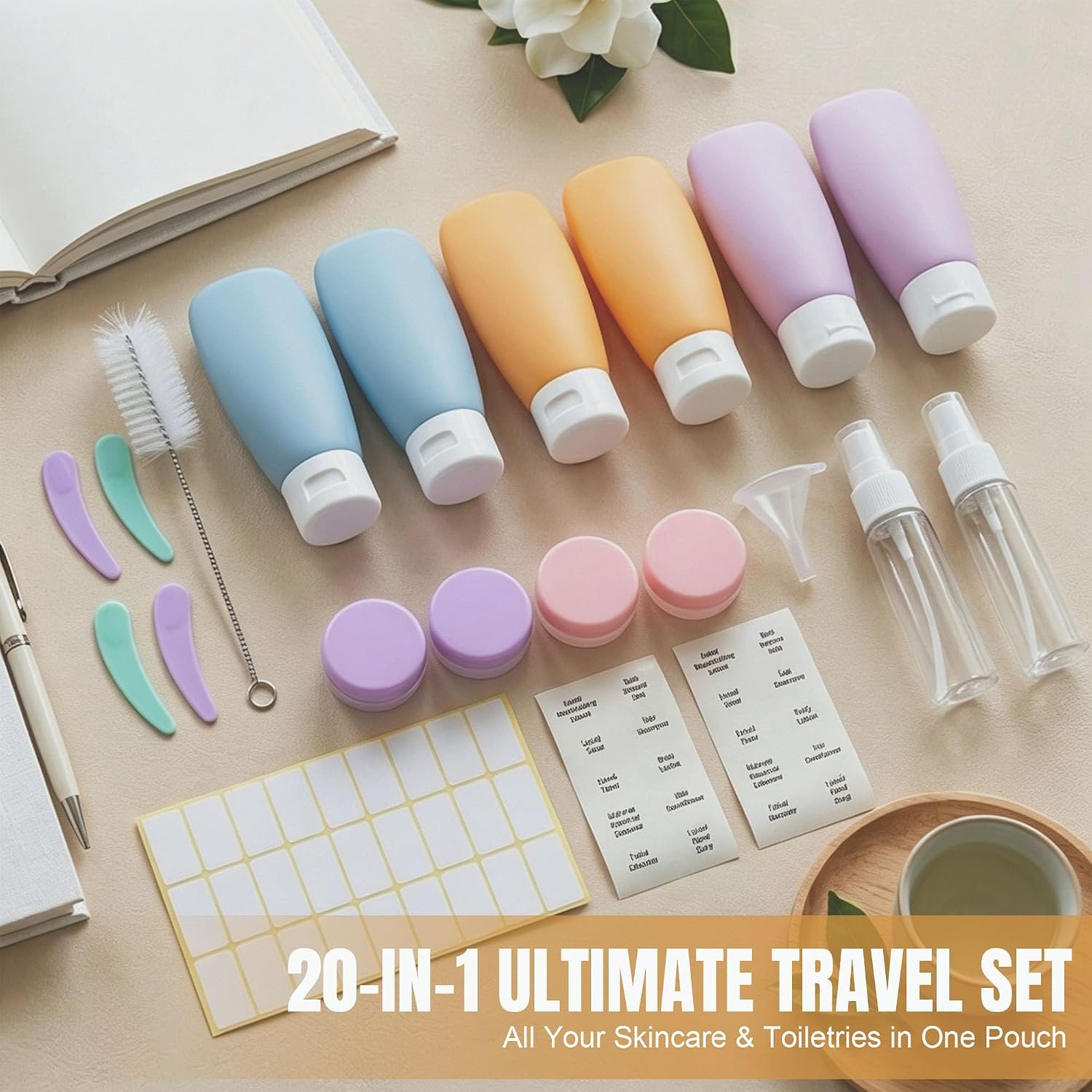 DEWSENSI 20 Pack Travel Bottles Set for Toiletries | TSA Approved, Leak Proof, Plastic Travel Size Containers, Refillable Accessories for Shampoo Conditioner Lotion Liquids - Image 2