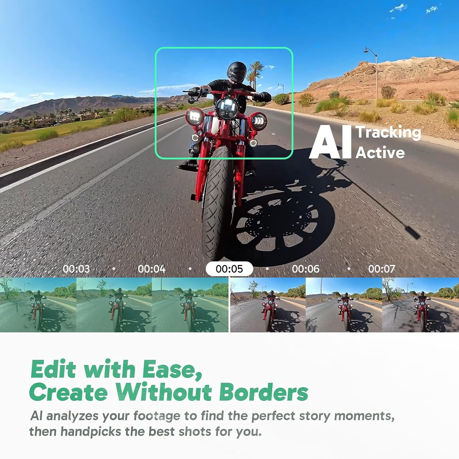 AKASO 360 Action Camera Motorcycle Combo- 5.7K 360 Video with 1/2" 48MP Sensors, 72MP 360 Photo, 360-SuperSmooth, Invisible Selfie Stick, 360° Horizon Lock, AI Tracking - Image 6