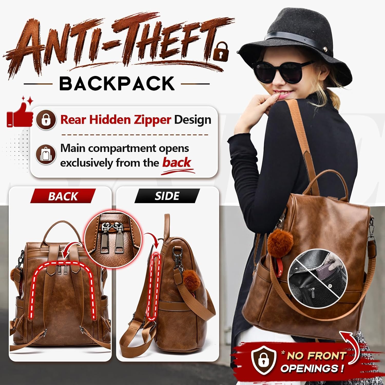 CHERUTY Women Backpack Purse PU Leather Anti-theft Casual Shoulder Bag Fashion Ladies Satchel Bags - Image 3