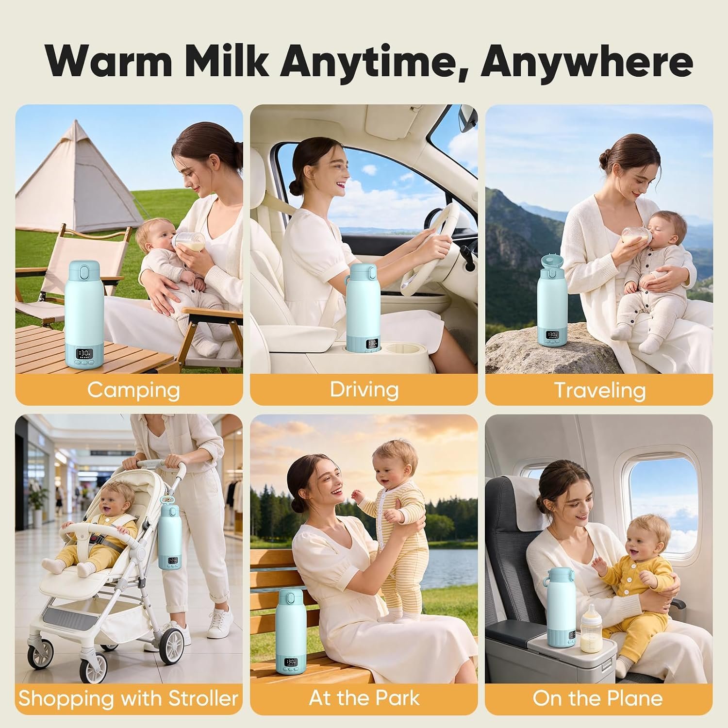 Portable Bottle Warmer for Travel, Fast Heating Milk Warmer On The Go, 17 OZ Water Warmer for Milk, Formula, Water, Temp Control 98°F -131°F, Baby Essentials for Outdoor Airplane Car Journey - Image 3