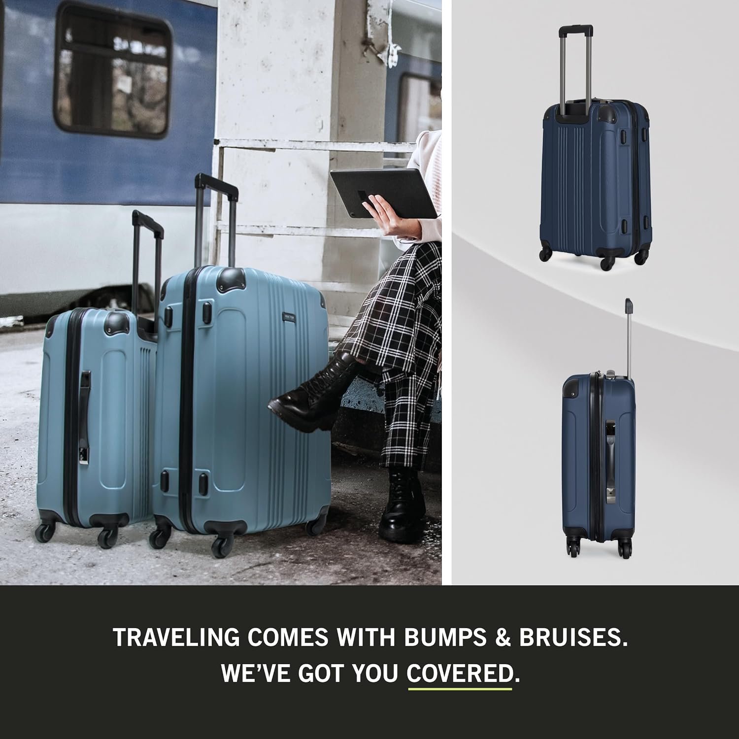 Kenneth Cole REACTION Out of Bounds Lightweight Hardshell 4-Wheel Spinner Luggage, Naval, 28-Inch Checked - Image 2