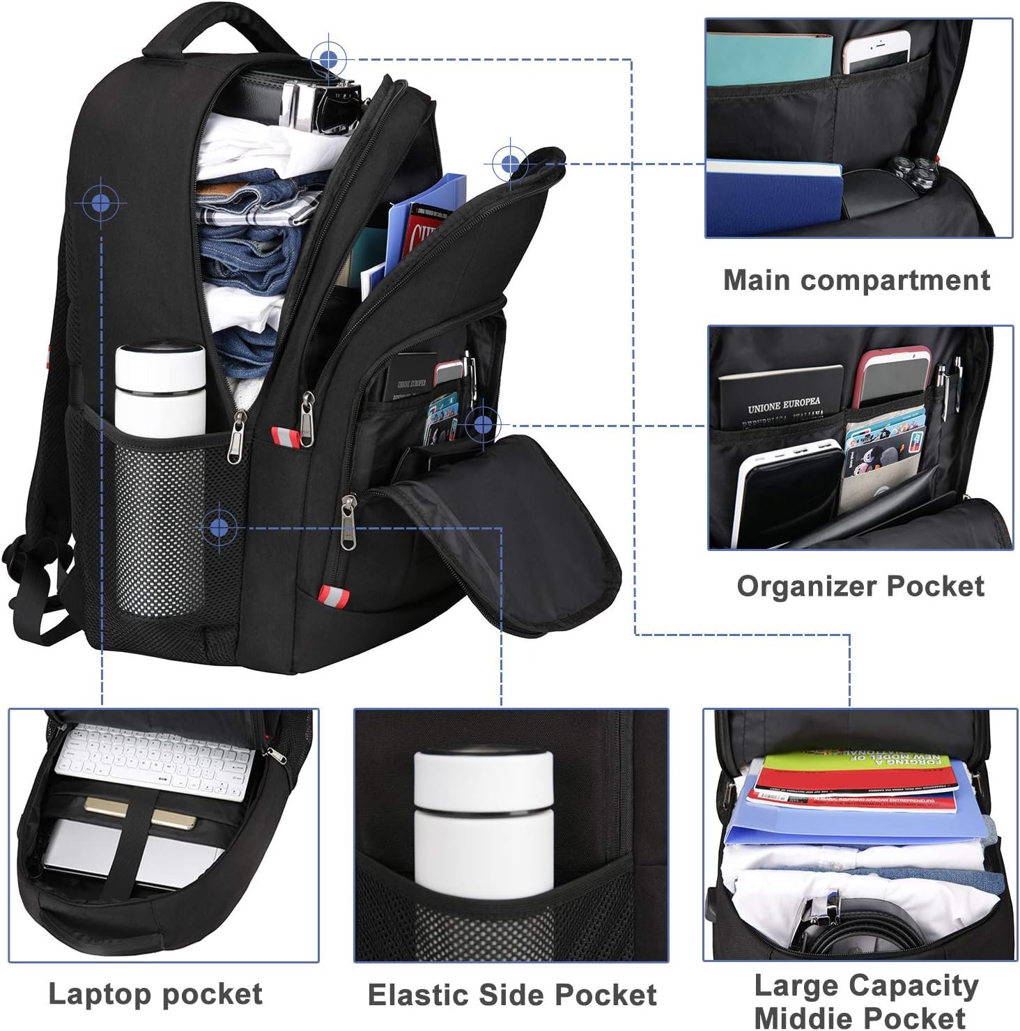 Della Gao Laptop Backpack for Men, 17.3inch Large Business Travel Backpack | with USB Charging Port, Water Resistant College Computer Bag for Men/Women - Image 2