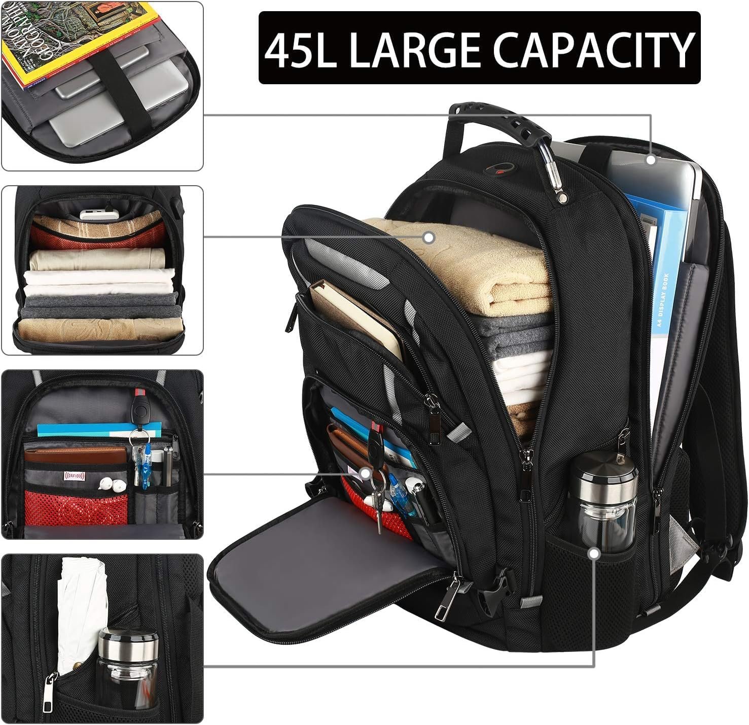 17 inch Laptop Backpack, Large Travel Backpack for Men, College Bag | Airline Approved and TSA Friendly, RFID Anti Theft Water Resistant Bookbag Fit for College High School Students Weekender - Image 2