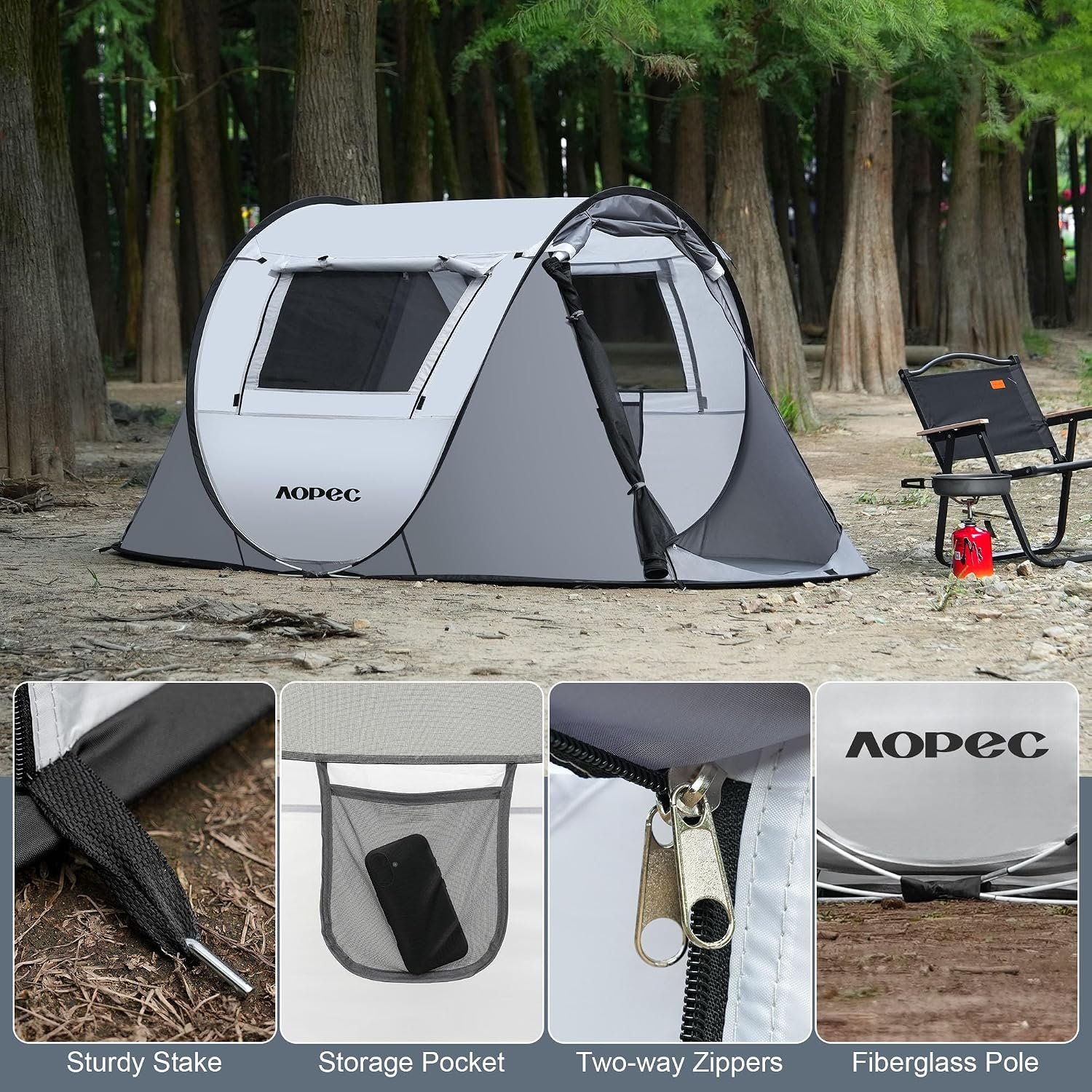 Pop Up Camping Tent, 2/4/6 Person Instant Tent Waterproof PU4500mm, Spacious Ventilated Camping Tent with Front Porch, Quick Setup Lightweight Portable for Outdoor Camping Hiking Beach - Image 7