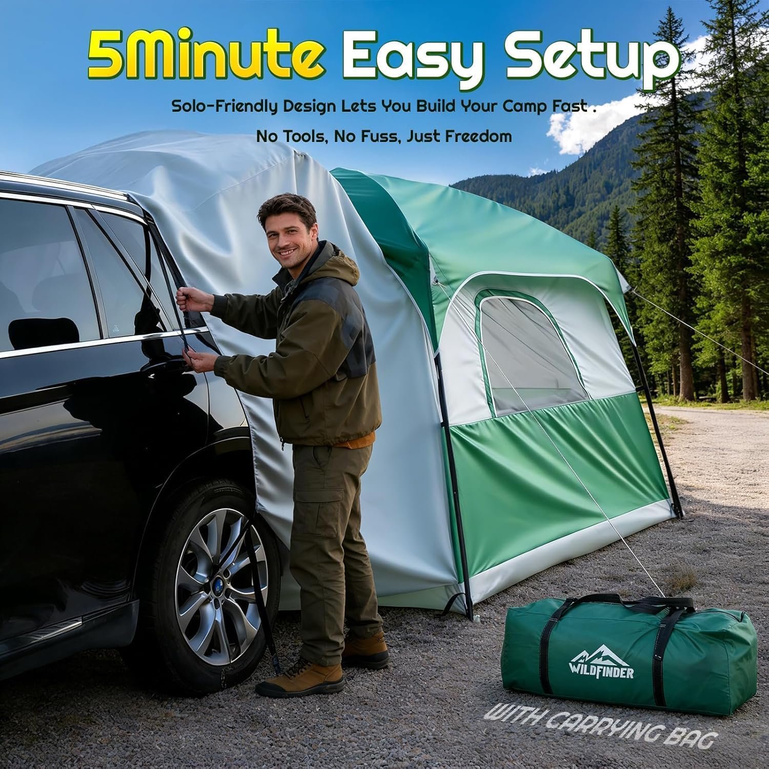 SUV Tent, Car Tents for Camping, Universal SUV Tailgate Tent | 10x9ft Large, PU3000 Waterproof, Camping Tent Universal Compatible with SUV, CUV, Easy Setup Standalone Shelter for Outdoor - Image 4