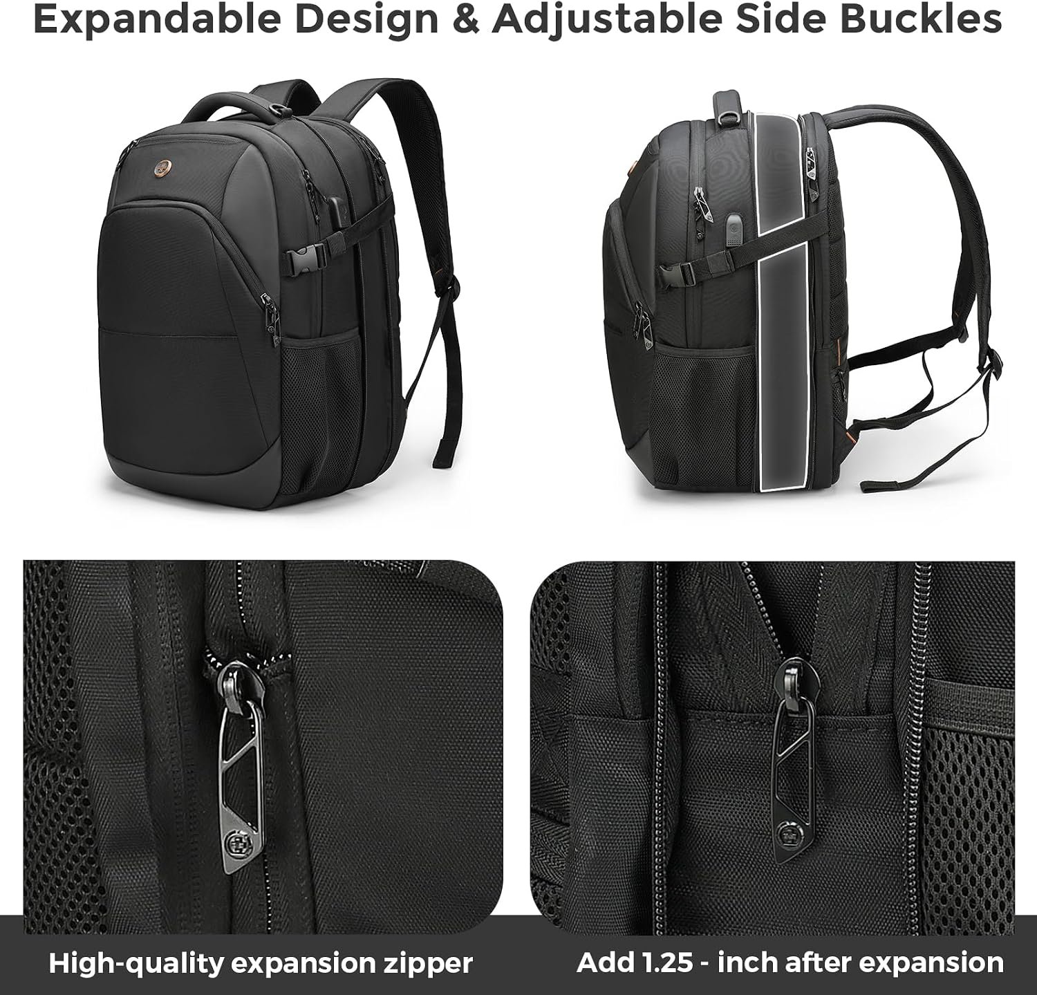 Swissdigital Design Backpack for Men & Women Fit 17 Inch Computer SD1671-01 | Travel Laptop Backpack, College Bag, Business Bag, with USB Charging Port, RFID Protetion Pocket, 35l Expandable, Black - Image 6