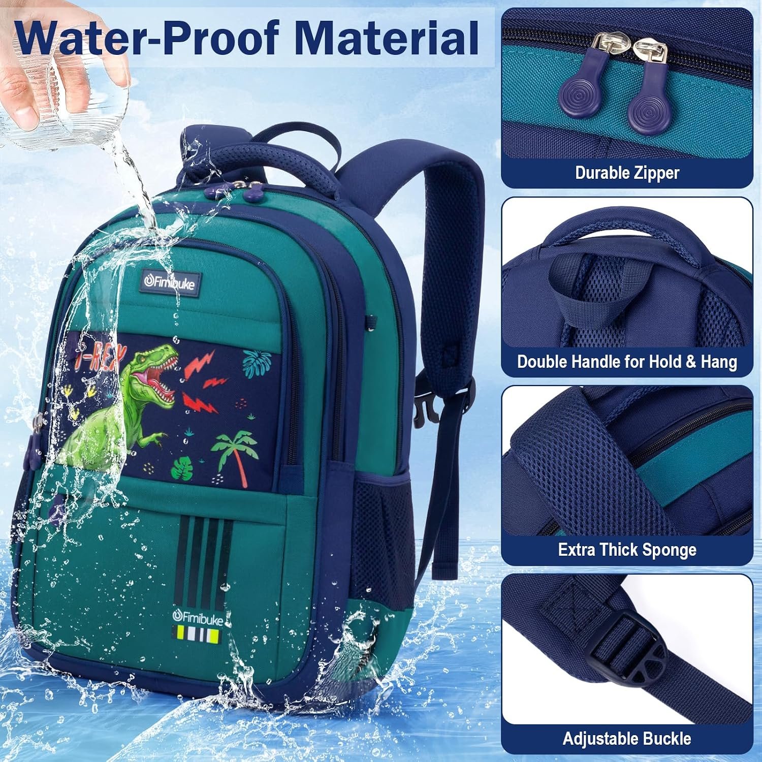 Fimibuke Kids Backpack for Boys, 3 PCS Dinosaur Backpack w/Lunch Box Set | Waterproof Boys Bookbag Lunch Box Combo for Toddler Kids Age 5-12 , Dino School Bag for Kindergarten to Middle Back to School - Image 4