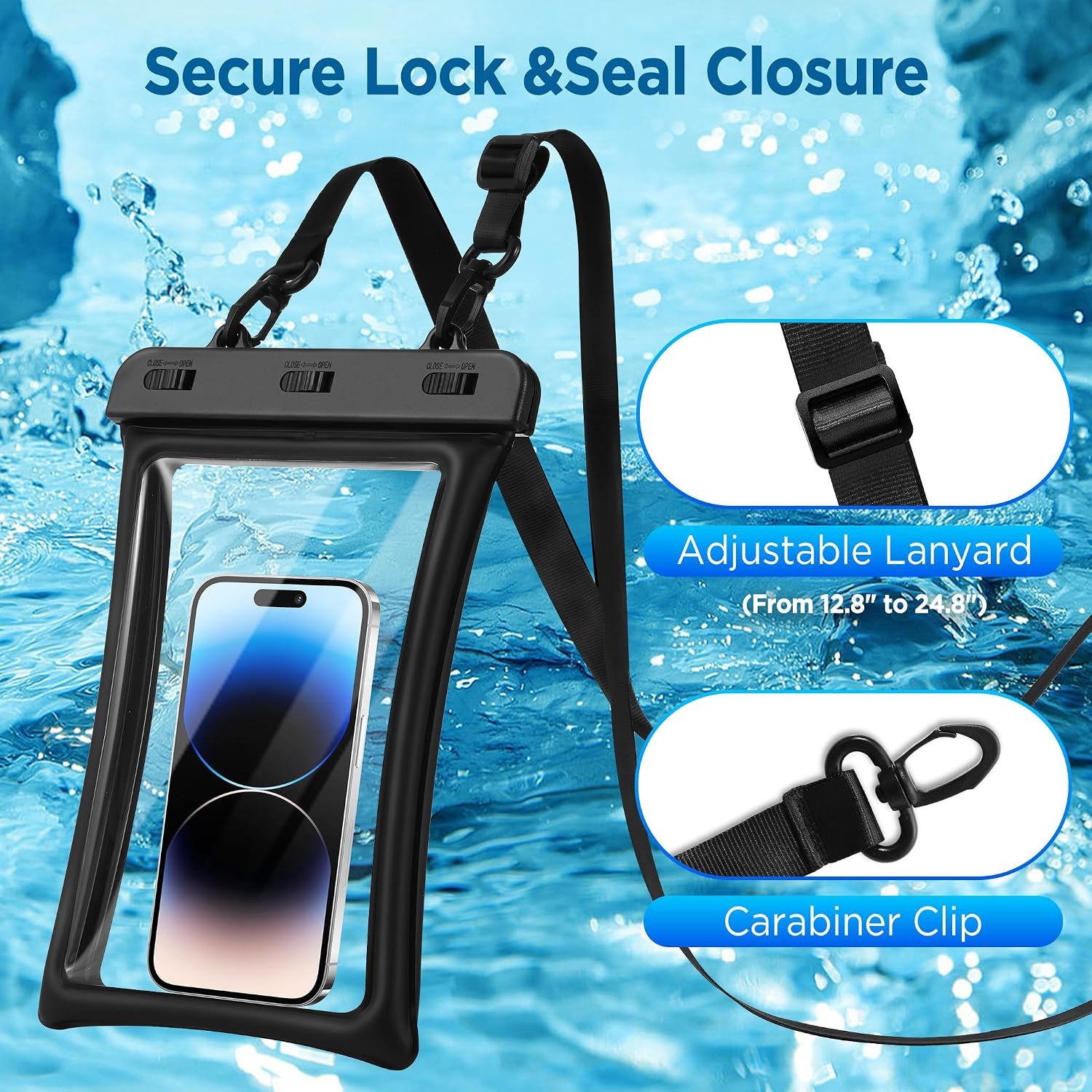 CACOE Floatable Waterproof Phone Pouch 2 Pack Up to 10.0", Black+Green | Floatable, IPX8 Waterproof Phone Case,Adjustable Lanyard,Dry Bags for Beach/Cruise/Travel/Camping/Kayak/Vacation Essentials - Image 5