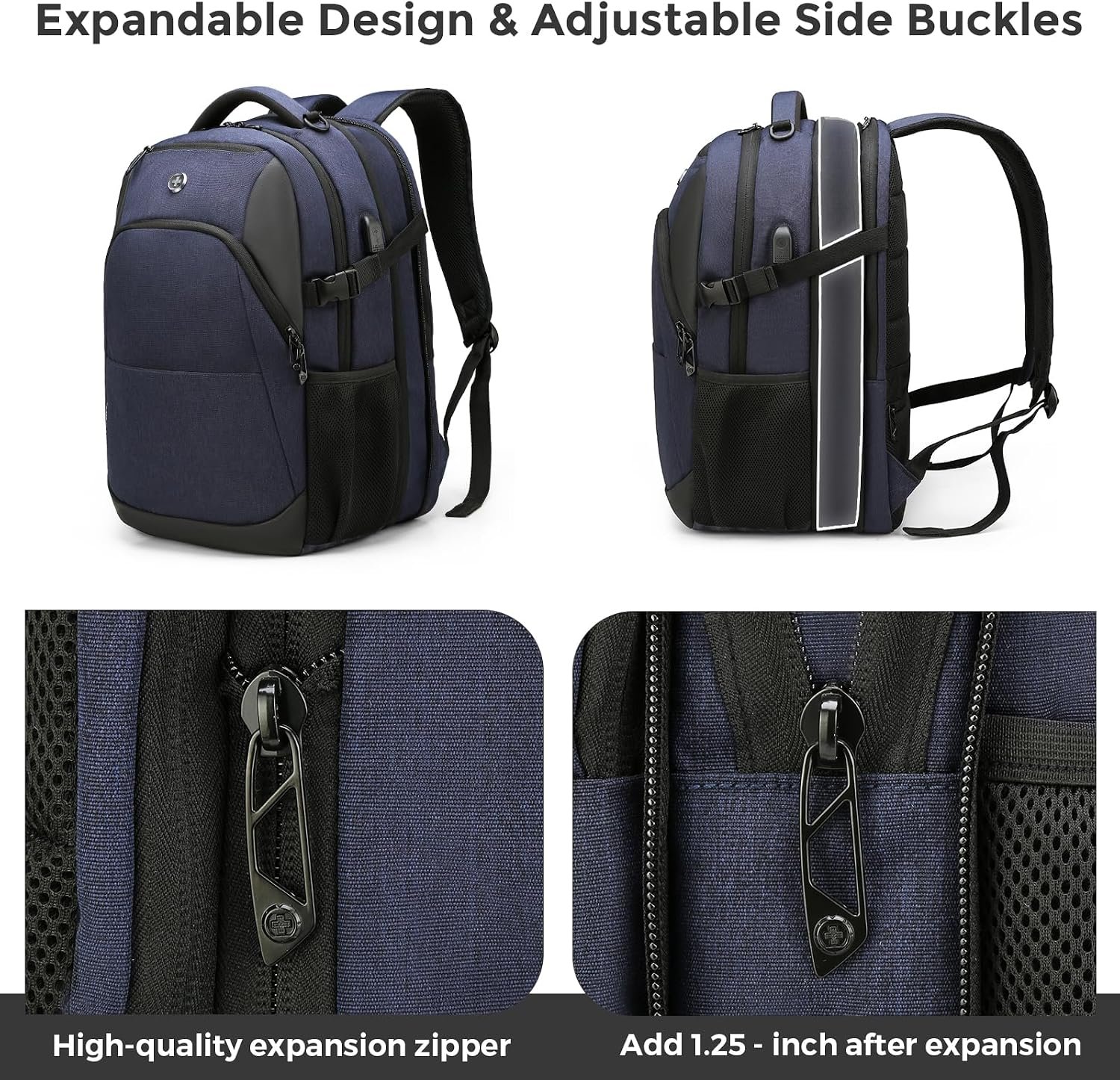 Swissdigital Design Backpack for Men & Women Fit 17 Inch Computer SD1671-12 | Travel Laptop Backpack,College Bag, Business Bag, with USB Charging Port,RFID Protetion Pocket, 35l Expandable, Blue - Image 6