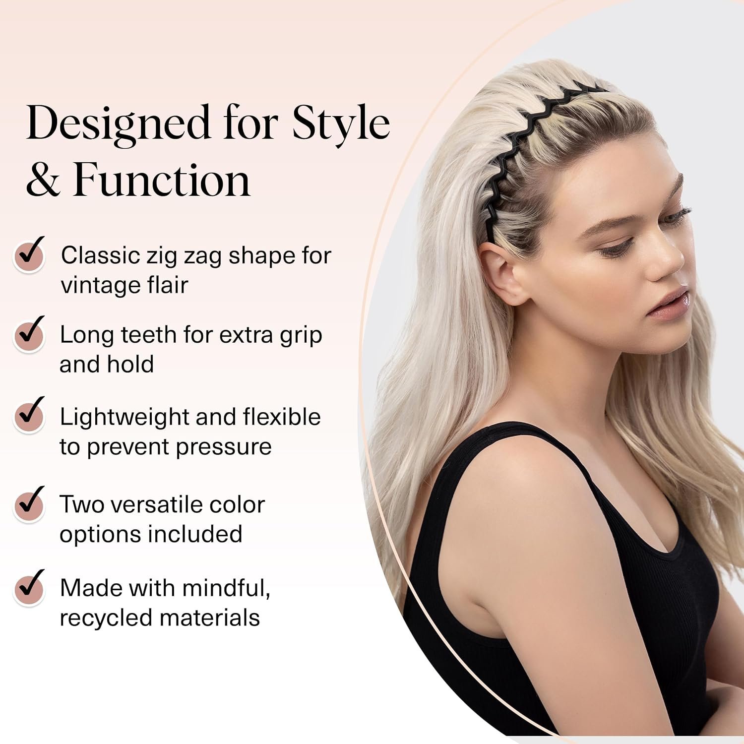 Kitsch Zig Zag Headbands for Women - Black and Tortoise, 2 pcs | Fashion Accessories for Slicked Back Styles | Comfortable Wavy Headbands | Comb Headband with Teeth - Image 4