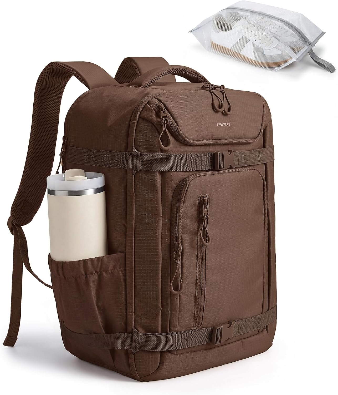 BAGSMART Travel Backpack for Women & Men, 17-Inch Laptop Carry on Backpack | 35L Airline Approved Personal Item Bag with Wet Pocket & Shoe Pouch, Large Side Pocket for 40oz Tumbler, Water-resistant