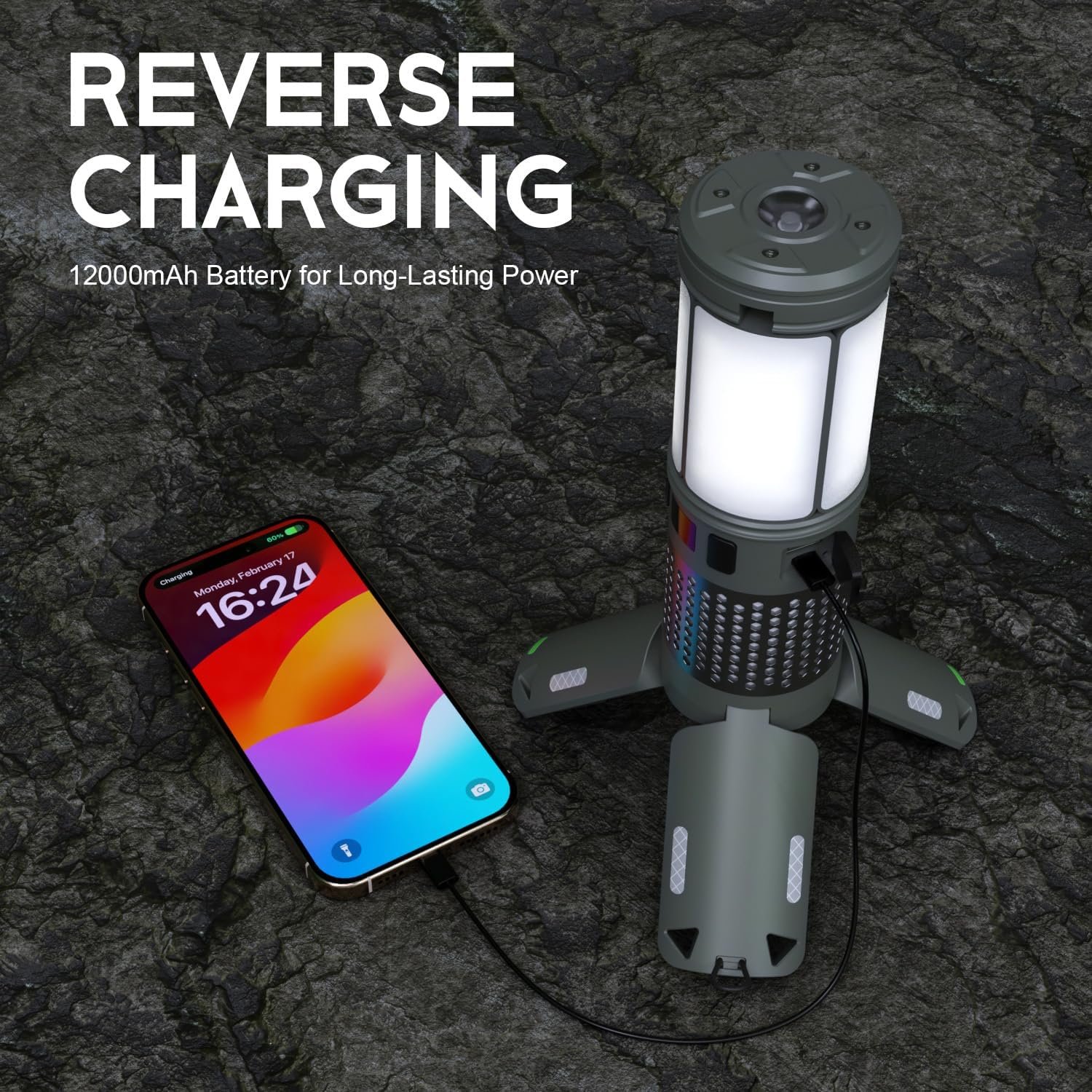 Telescopic Camping Lights with Stand, 40H Playtime, Magnetic Base | 12000mAh Portable Flashlight, RGB Ambient Lighting, Collapsible IPX5 Waterproof for Camping, Hiking and Emergency Use - Image 4
