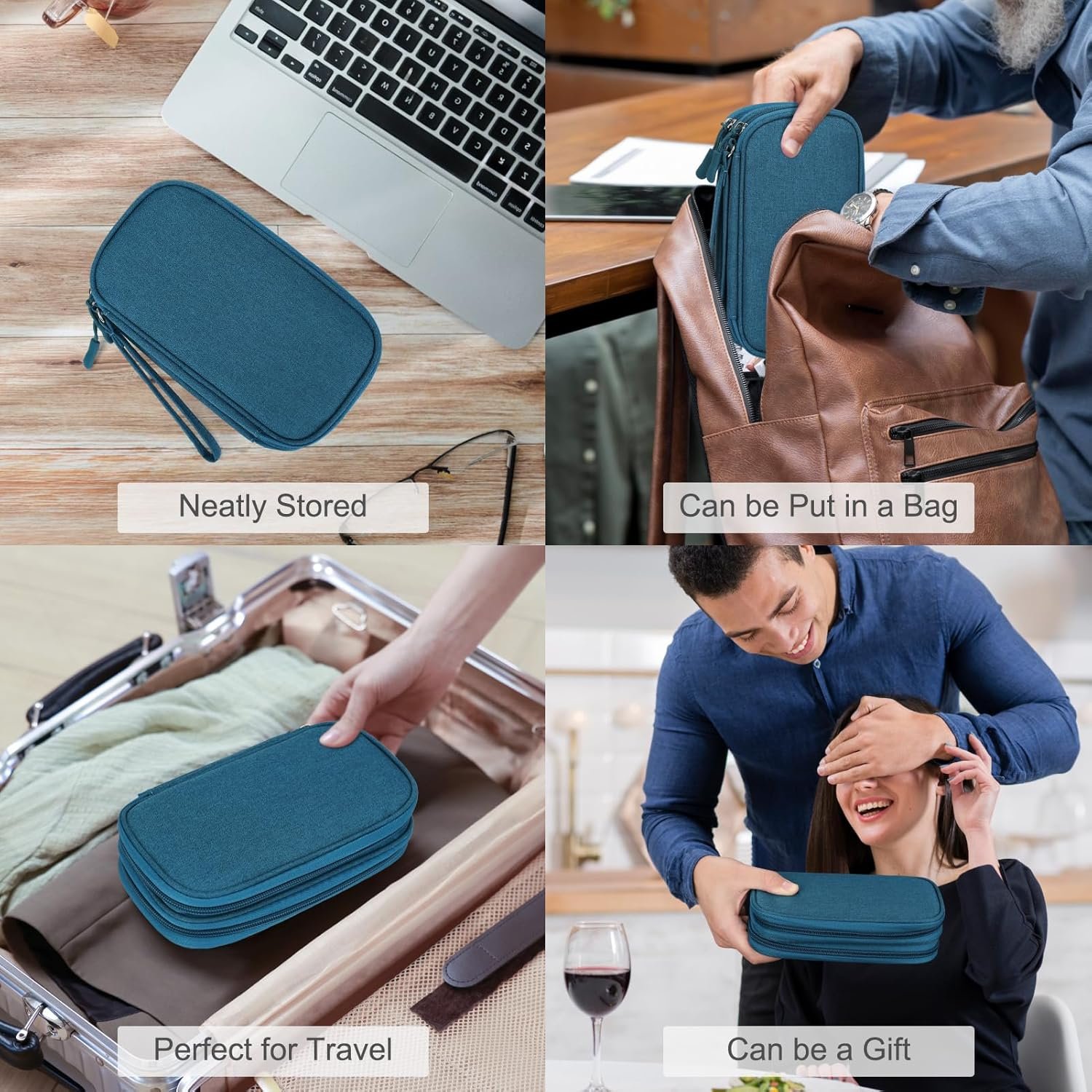 FYY Electronic Organizer, Travel Tech Pouch Bag, Cable Organizer Dark Green | Wrist Strap, Waterproof, Double Layers Portable Electronics Travel Carrying Case for Cord, Charger, Daily Business Trips Use - Image 7