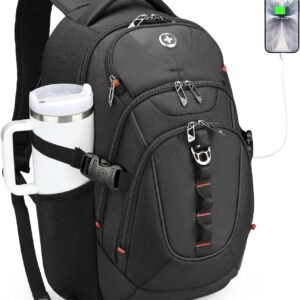 Swissdigital Design Laptop Backpack with USB Charging Port, Travel Backpack Fits 15.6 inches Computer, 31L College School Backpack for Men, Black | SD803-01