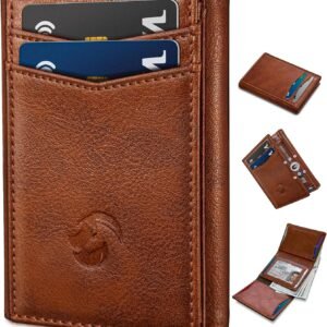 Trifold Wallet for Men - RFID Blocking Leather Slim Wallet with Magnetic Closure, 12 Card Slots, 2 ID Windows & Cash Pocket, Ideal Gift for Him, Daily Carry