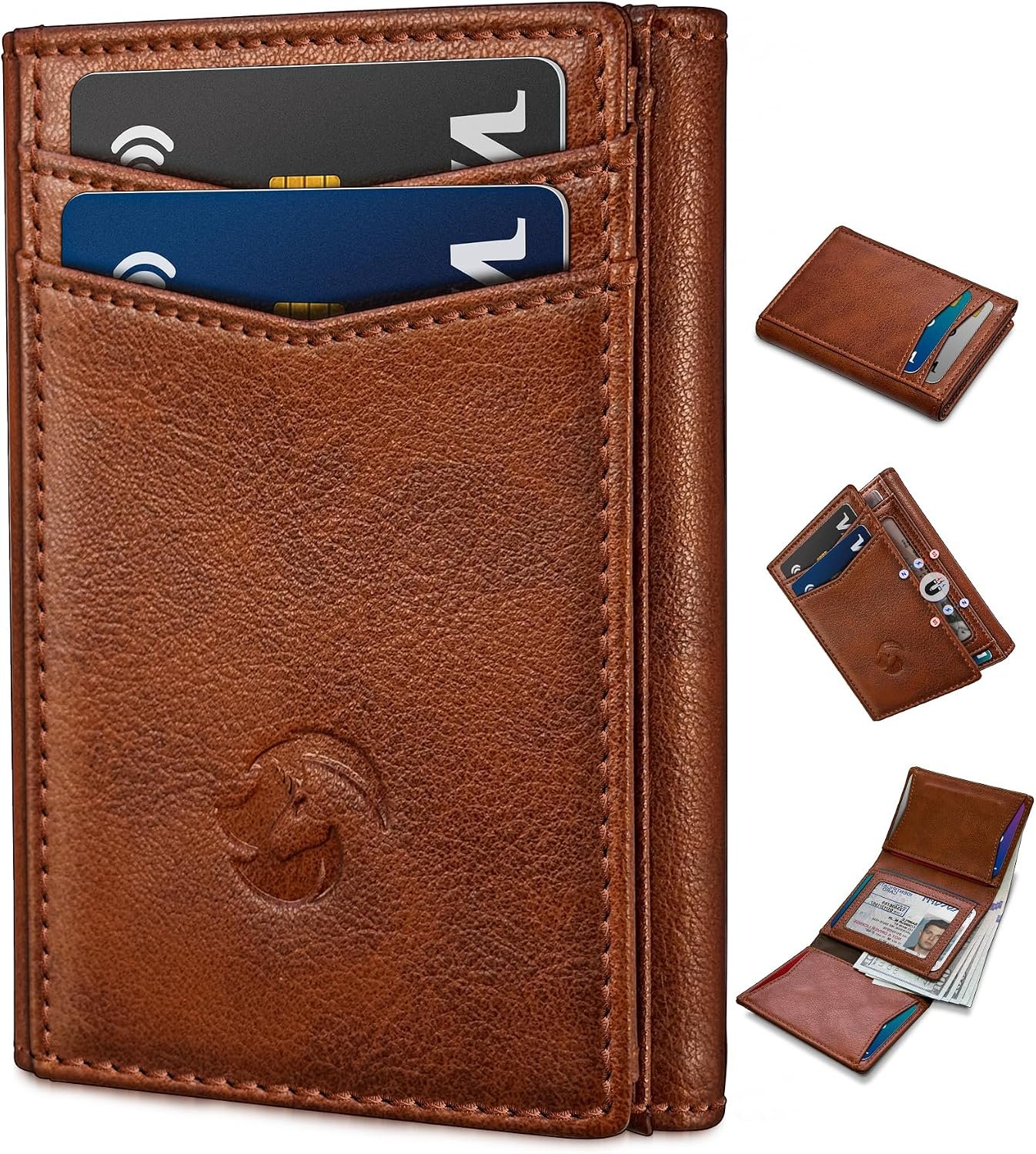 Trifold Wallet for Men - RFID Blocking Leather Slim Wallet with Magnetic Closure, 12 Card Slots, 2 ID Windows & Cash Pocket, Ideal Gift for Him, Daily Carry