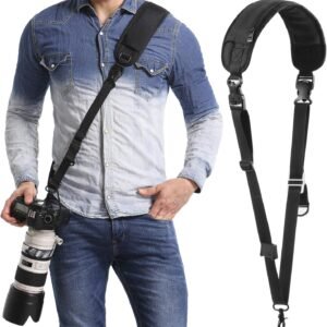 waka Rapid Camera Neck Strap with Quick Release and Safety Tether | Adjustable Camera Shoulder Sling Strap for Nikon Canon Sony Olympus DSLR Camera - Black