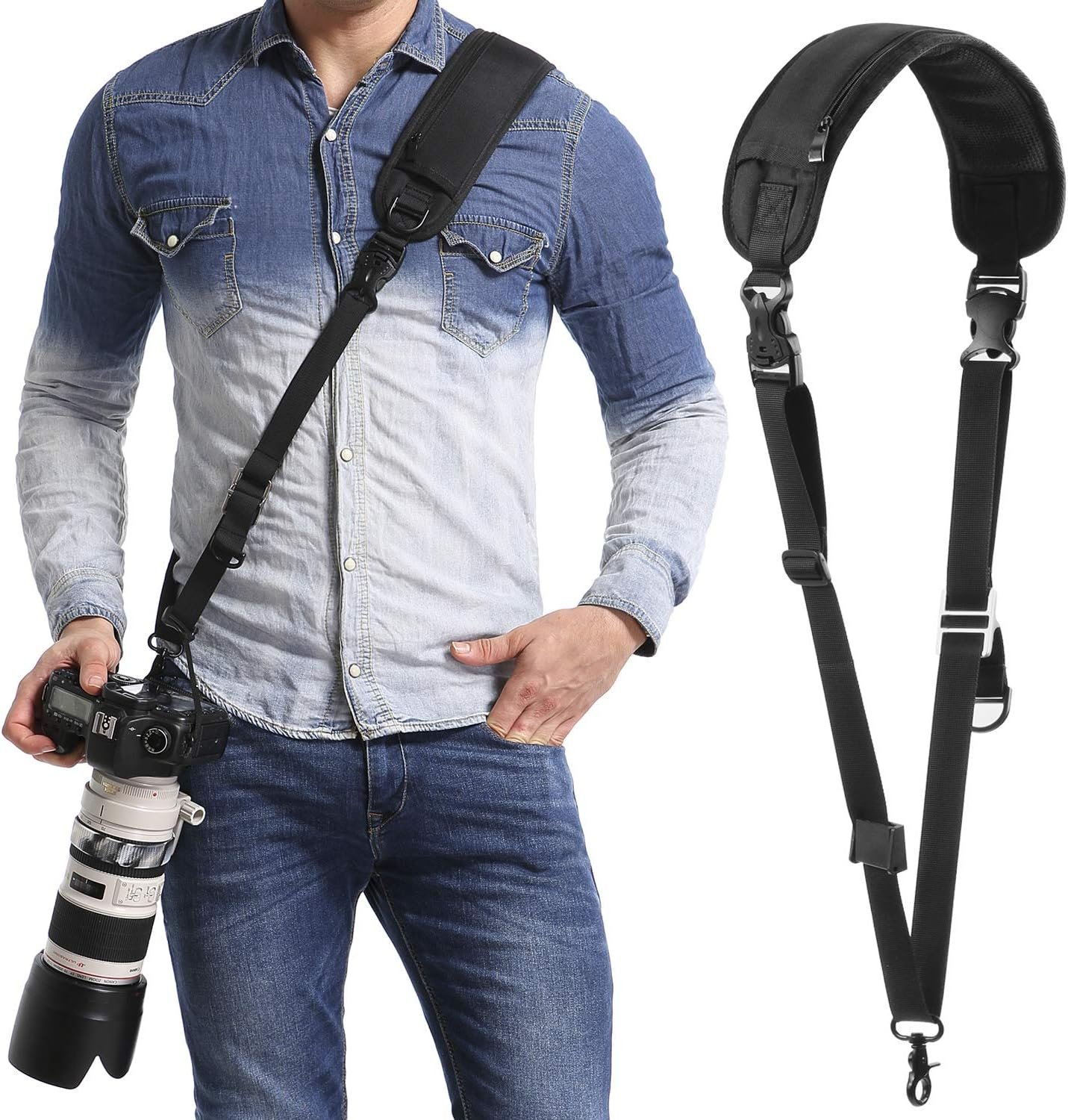 waka Rapid Camera Neck Strap with Quick Release and Safety Tether | Adjustable Camera Shoulder Sling Strap for Nikon Canon Sony Olympus DSLR Camera - Black