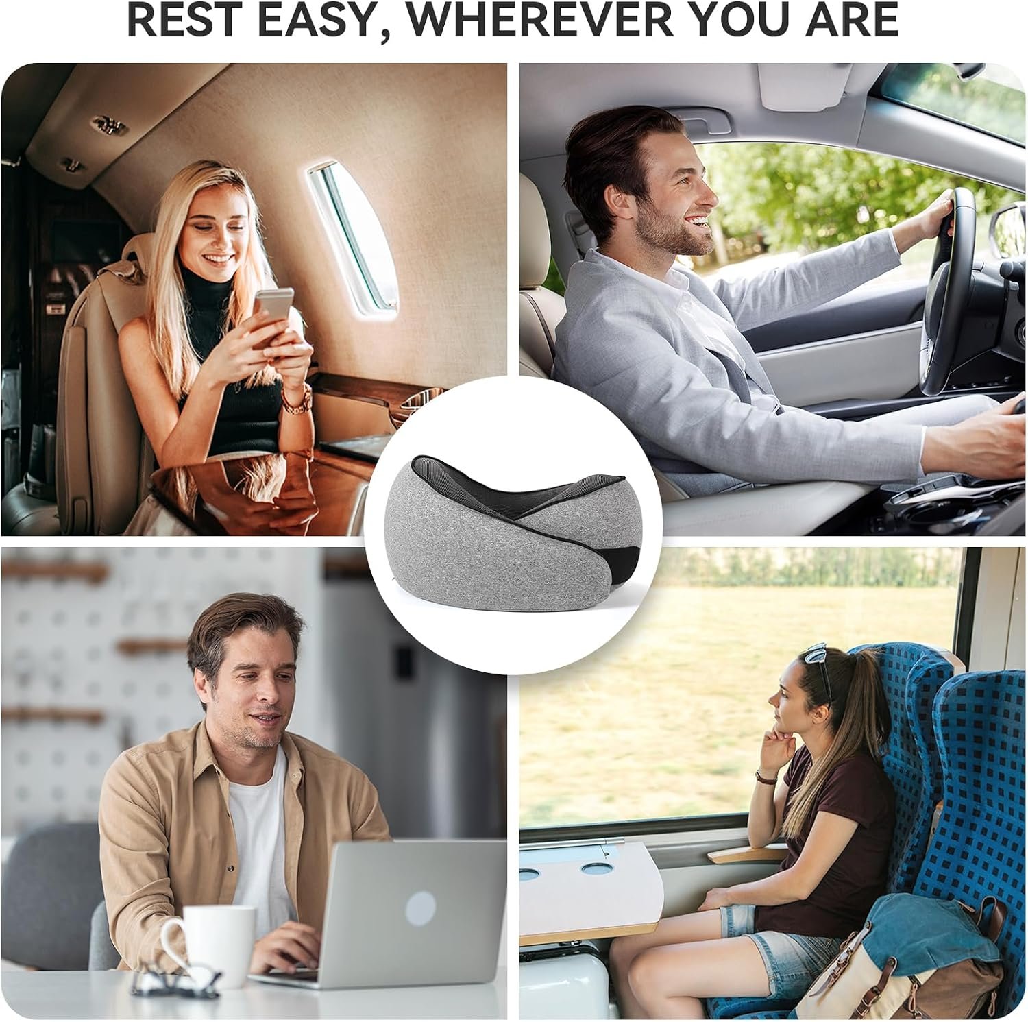 SZXYX Travel Pillows - 100% Pure Memory Foam Neck Pillow for Airplanes, Comfortable Breathable Cover, 360° Support Stowable Pillows for Sleeping, Car, Airport Travel Essentials Dark Gray - Image 6