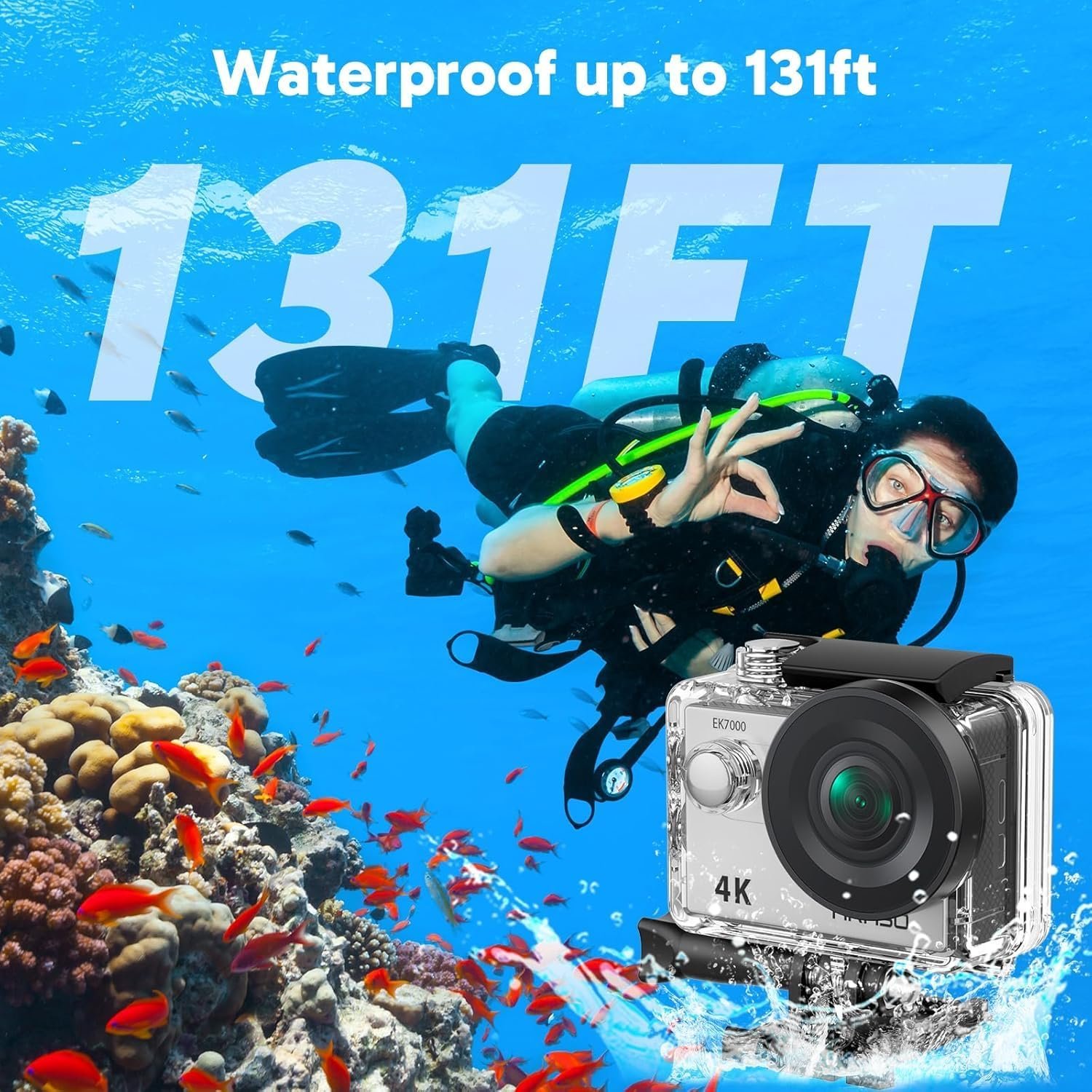 AKASO EK7000 4K30FPS 20MP WiFi Action Camera with EIS Ultra HD 131FT Waterproof Underwater Camera Remote Control 4X Zoom Support External Microphone - Image 4
