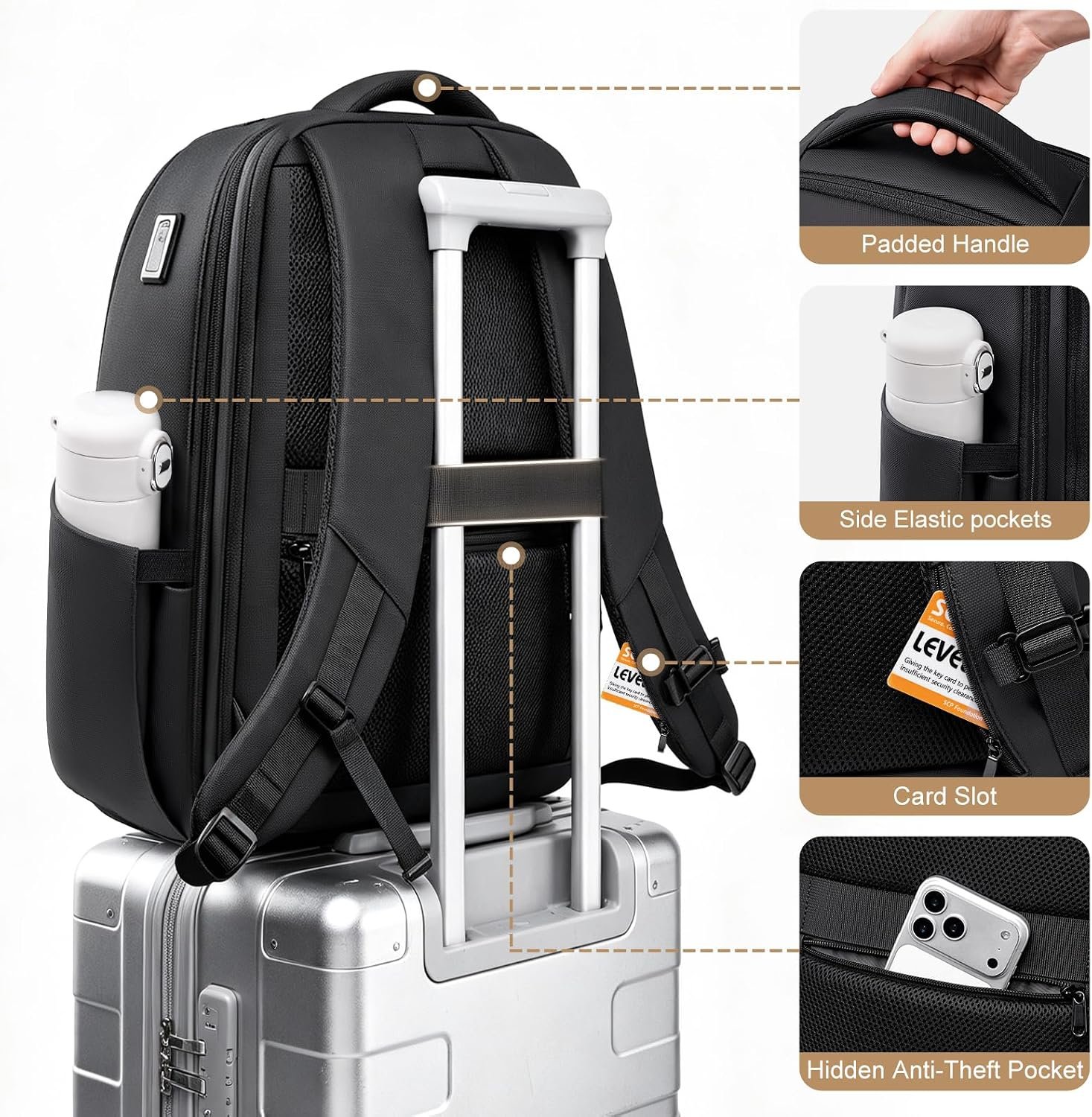 FENRUIEN Expandable Laptop Backpack 15.6 Inch for Men Business Travel | Commute & Office Ready, Water-Resistant, Laptop Compartment, TSA-friendly, USB Charging Port, Black - Image 7