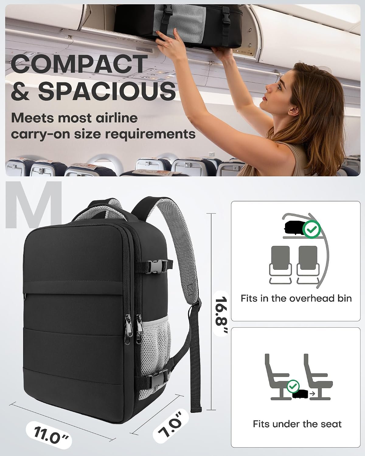 HOTOR Travel Backpack Flight Approved Bag Men Women, Medium Black | TSA Carry on Luggage, 15.6inch Laptop, Casual Daypack Travel Essentials Nurse Bag for Work, Business, Weekender, College - Image 2