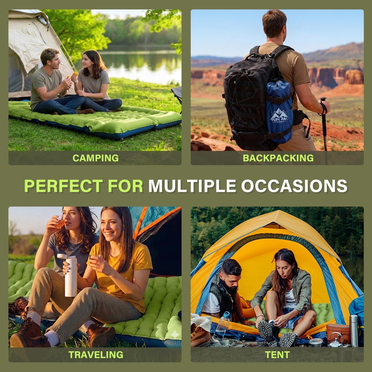 FUN PAC Camping Sleeping Pad, Ultralight Camping Mat with Pillow, Built-in Foot Pump Inflatable Sleeping Pads Compact for Camping Backpacking Hiking Traveling Tent,Single,Green - Image 8