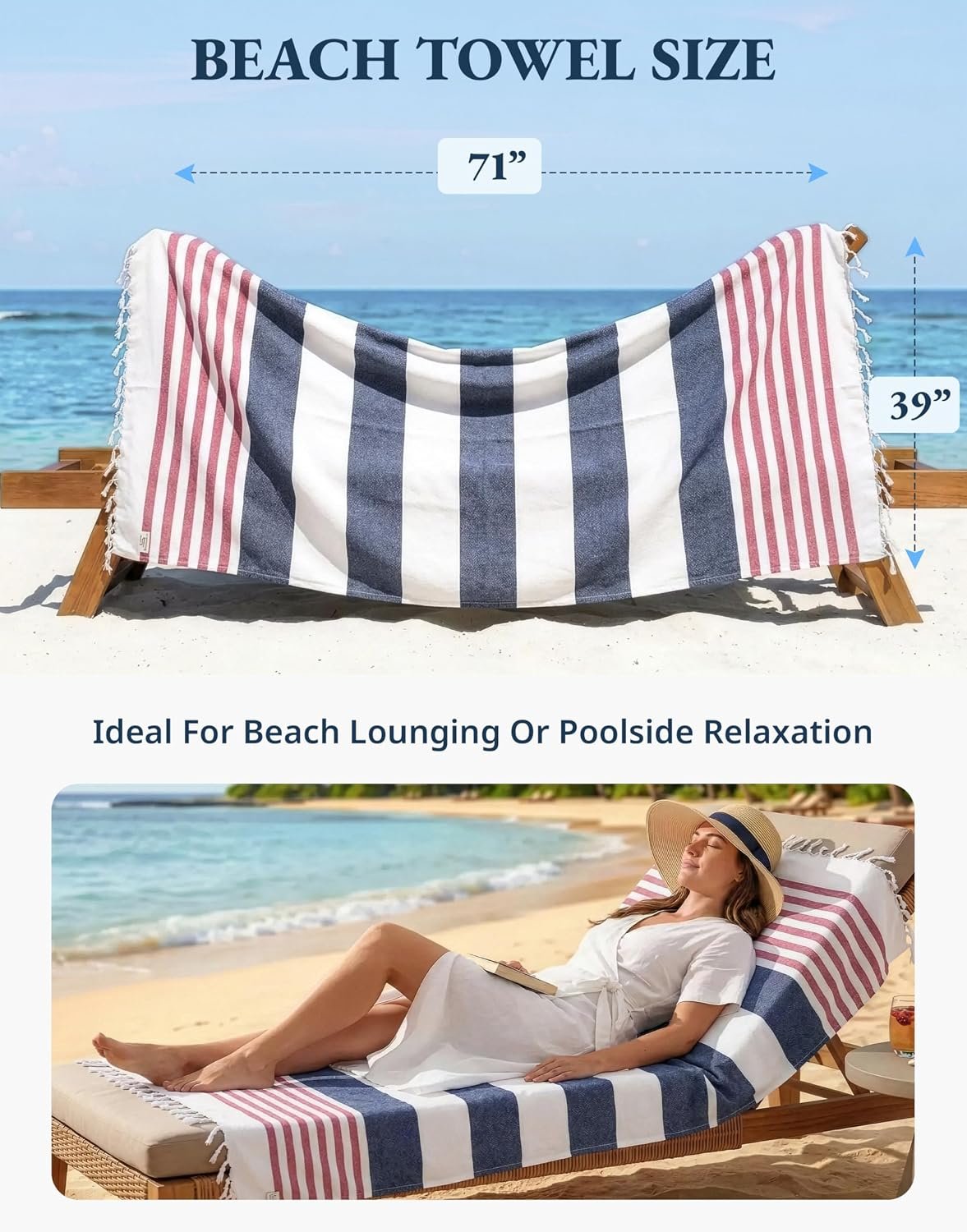 LANE LINEN Beach Towels 12 Pack, Super Absorbent, XL - Seaside Symphony | Oversized & Pre-Washed Large Beach Towel Set - Stylish Pool Towels for Adults - Quick Dry, 39"x71", Vacation Essential, Soft - Image 4
