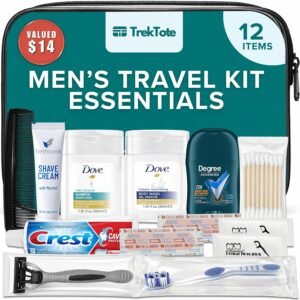 12-Piece Men’s Travel Toiletry Kit – Premium Brand-Name Travel Toiletries | TSA Approved Travel Essentials with Shampoo, Body Wash, Shaving Cream, Deodorant & Oral Care in Clear Bag