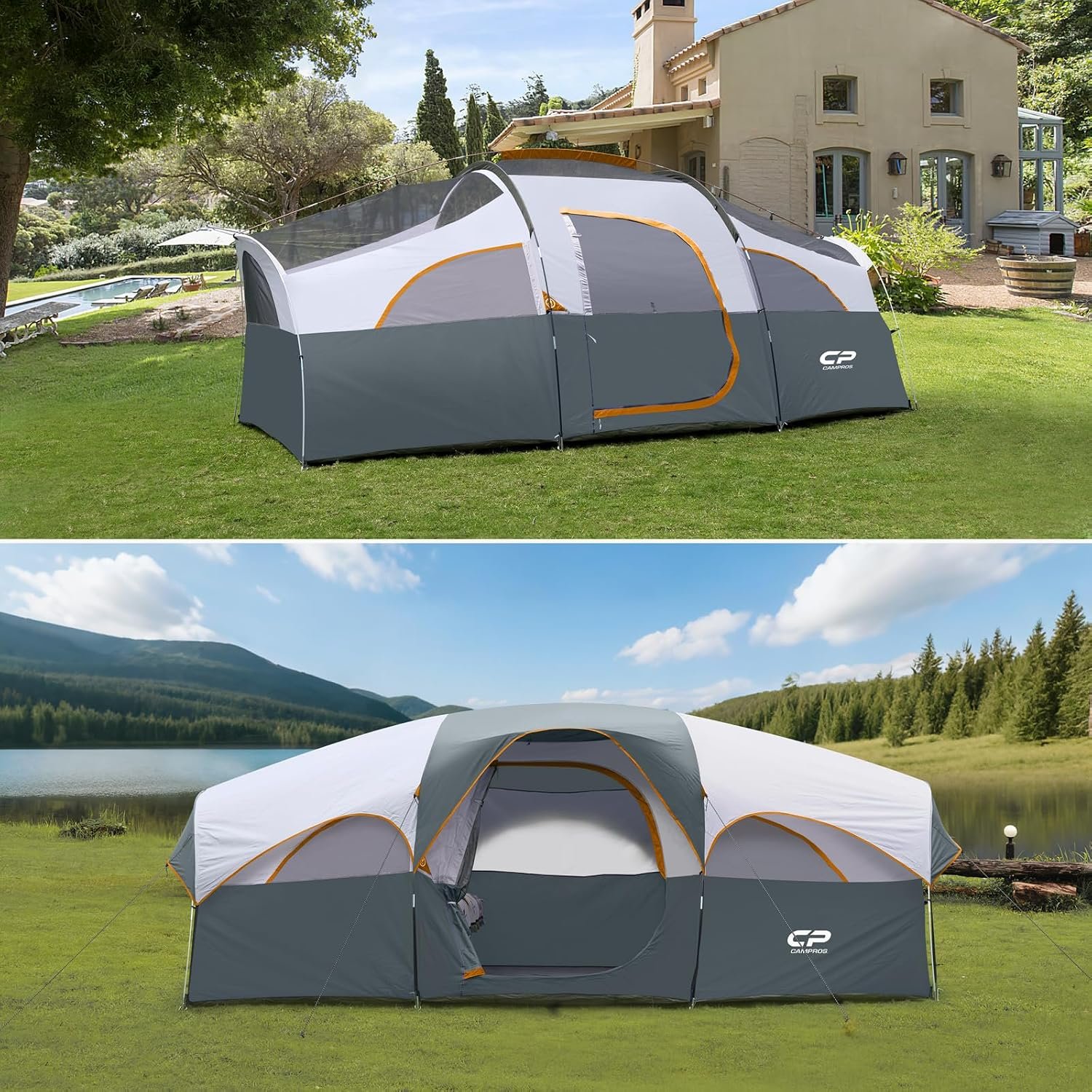 CAMPROS CP 8 Person Camping Tent, Room Divider, Rainfly, Weather Resistant | Family tent with 5 large mesh windows, double-layer design, and a carry bag, 14' x 9' x 72"(H) - Image 8