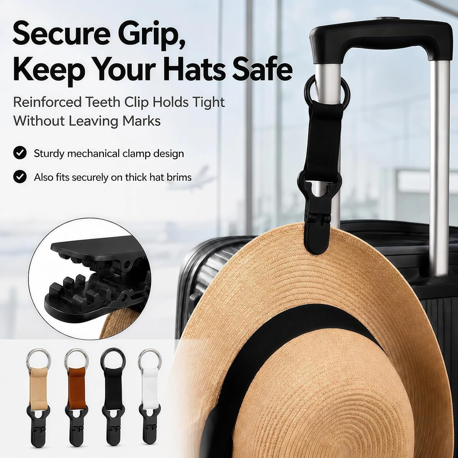 Hat Clip for Travel on Bag, 4 Pack Travel Hat Clip Holder for Backpack | Hands Free Hat Holder for Travel, Vacation Beach Cruise Essentials Accessory, Keep Hat Shaped, for Handbag Luggage - Image 4