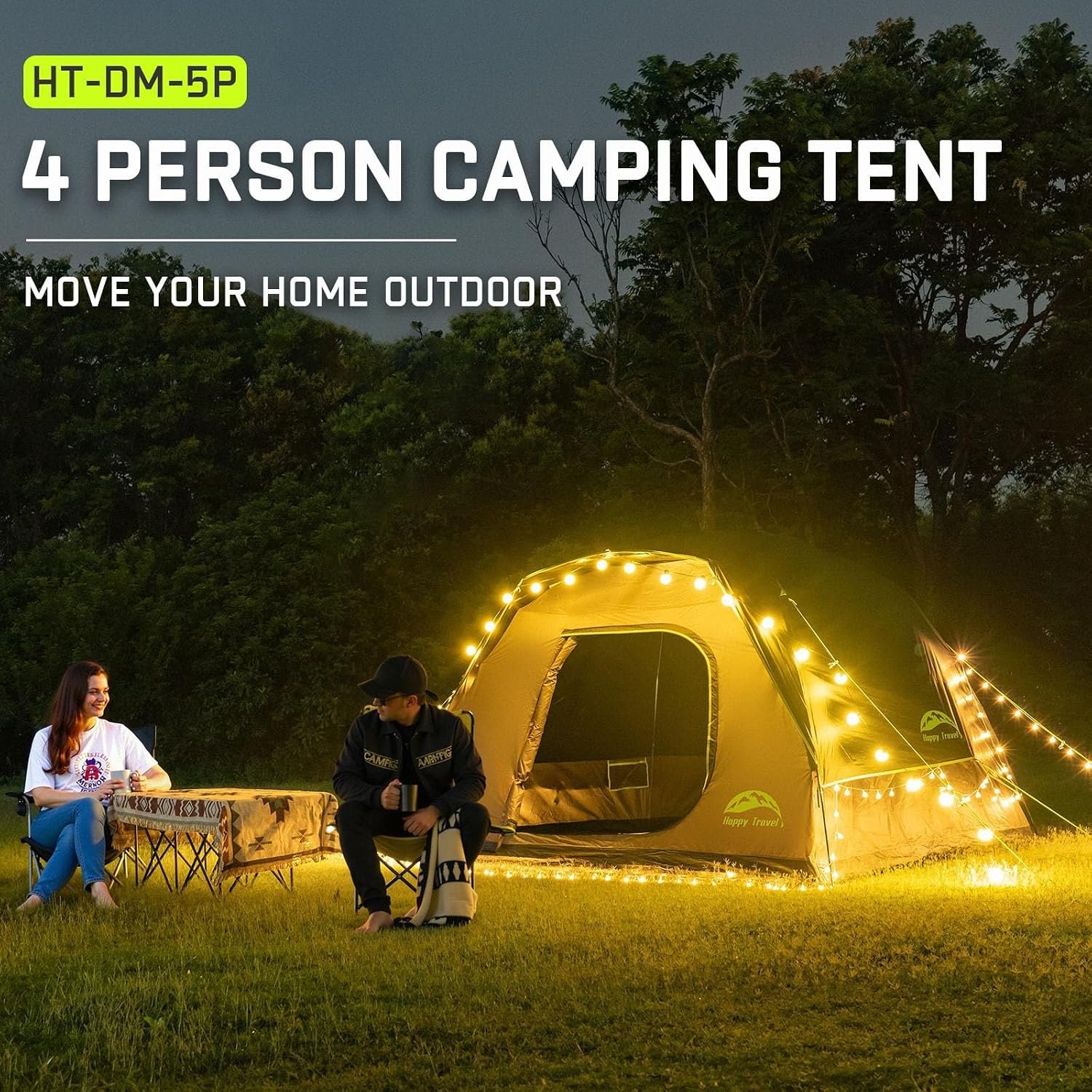 Happy Travel Camping Tent, 4/6 Person Dome Tents for Camping with Rainfly | Waterproof Clip Easy Setup Portable Family Tent with Mesh Windows, 20% More Headroom Backpacking Tents for Camping & Hiking - Image 4