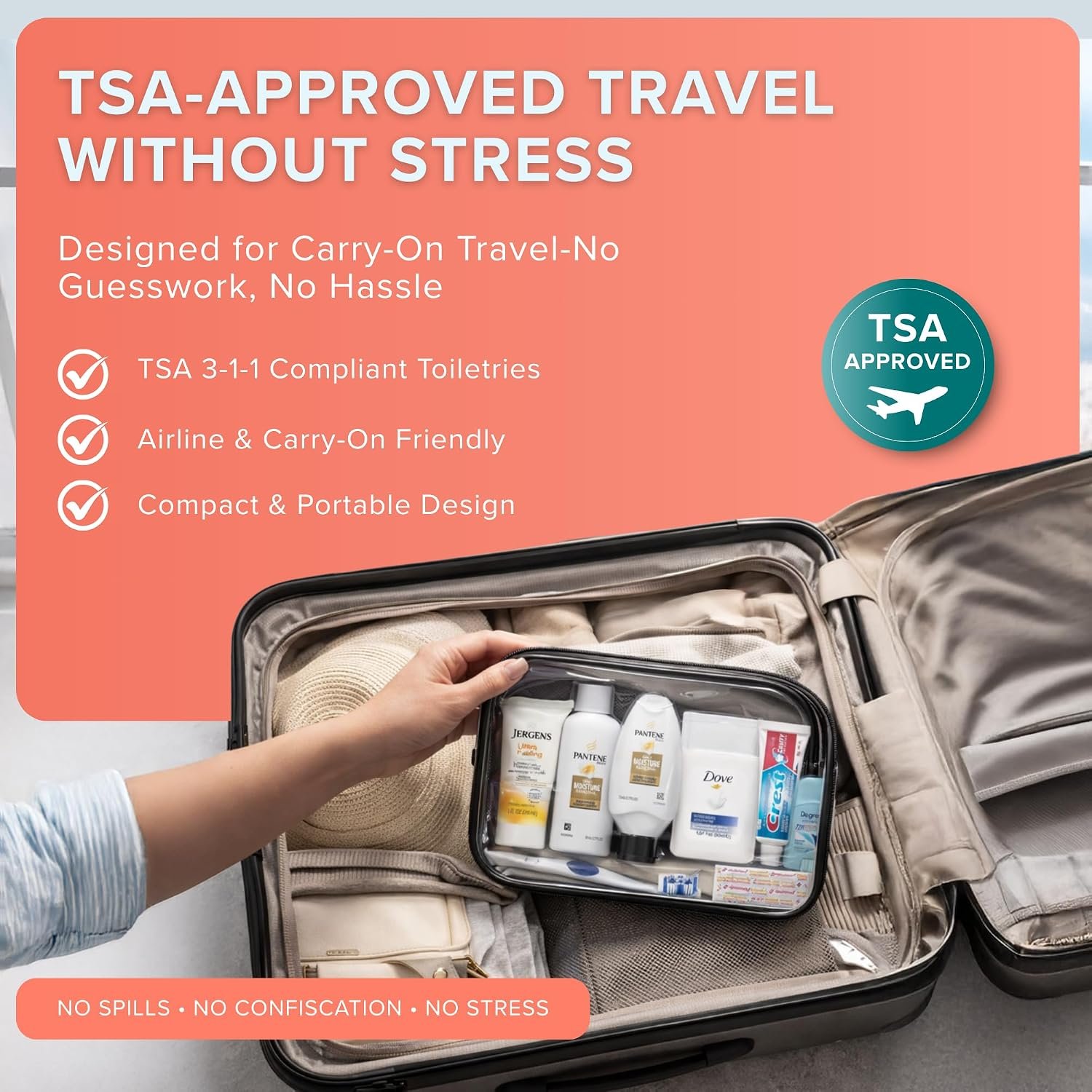 15-Piece Women’s Travel Toiletry Kit – With Premium Brand-Name Toiletries | TSA Approved Travel Essentials with Shampoo, Conditioner, Body Wash, Deodorant & Oral Care in Clear Bag - Image 6