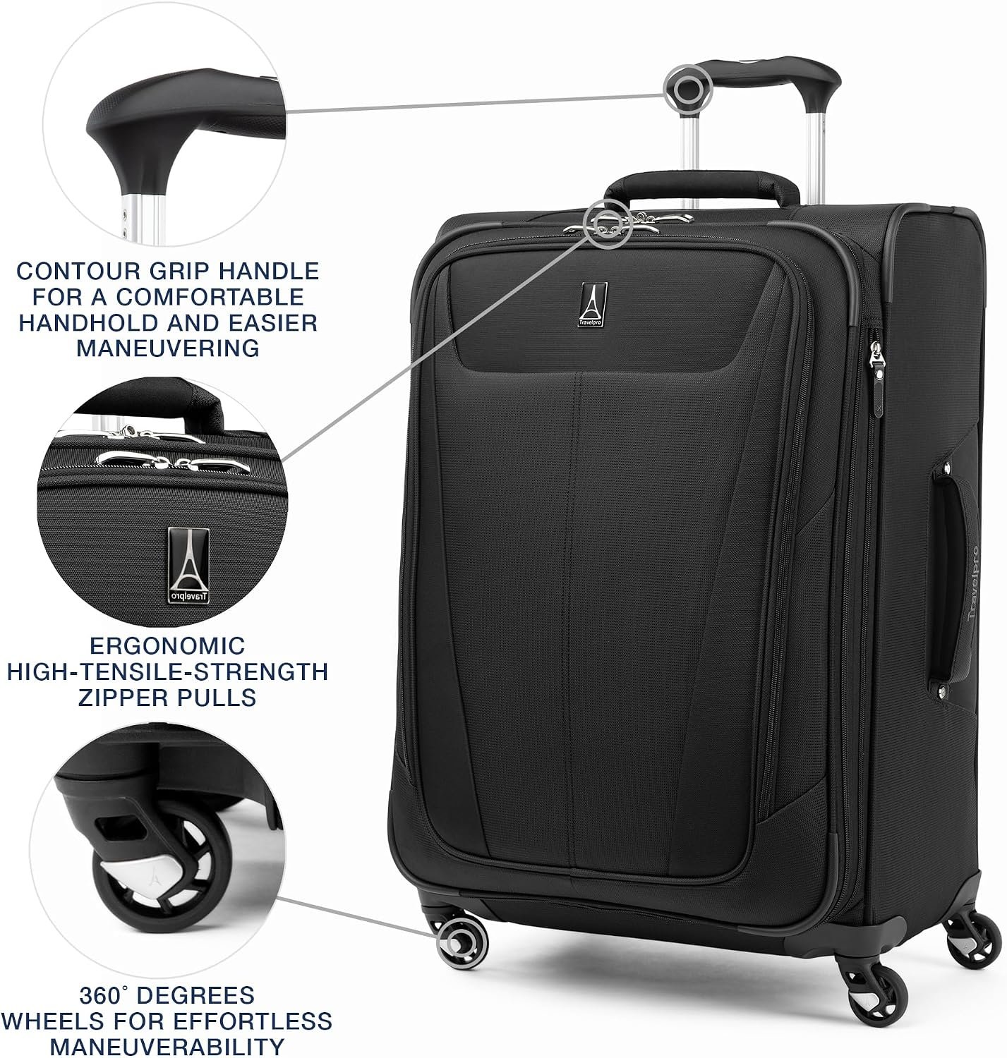 Travelpro Maxlite 5 Softside Checked Luggage Spinner, Black, 25-Inch | Medium Checked Suitcase, Expandable With 4 Wheels, Lightweight & Versatile Travel Design, Men & Women - Image 2