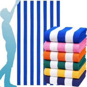 Genovega 6 Packs Oversized 72x40 Inch Stripe Beach Towel Thin Terry Set XL Big Extra Large Accessories Essentials Soft Clearance Super Pool Travel Bath Swim Camping Towels Bulk Men Women Adults Gift