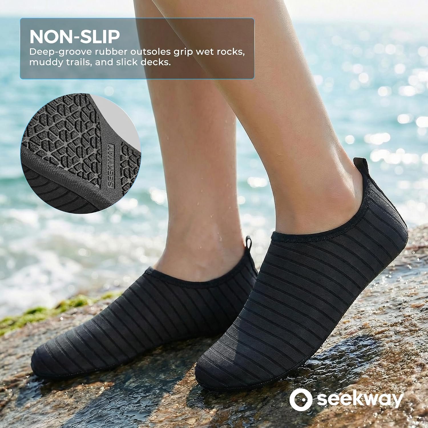 SEEKWAY Water Shoes Women Men Adult Quick-Dry Aqua Socks Barefoot Non Slip for Beach Swim River Pool Lake surf Black SK002(U) - Image 2